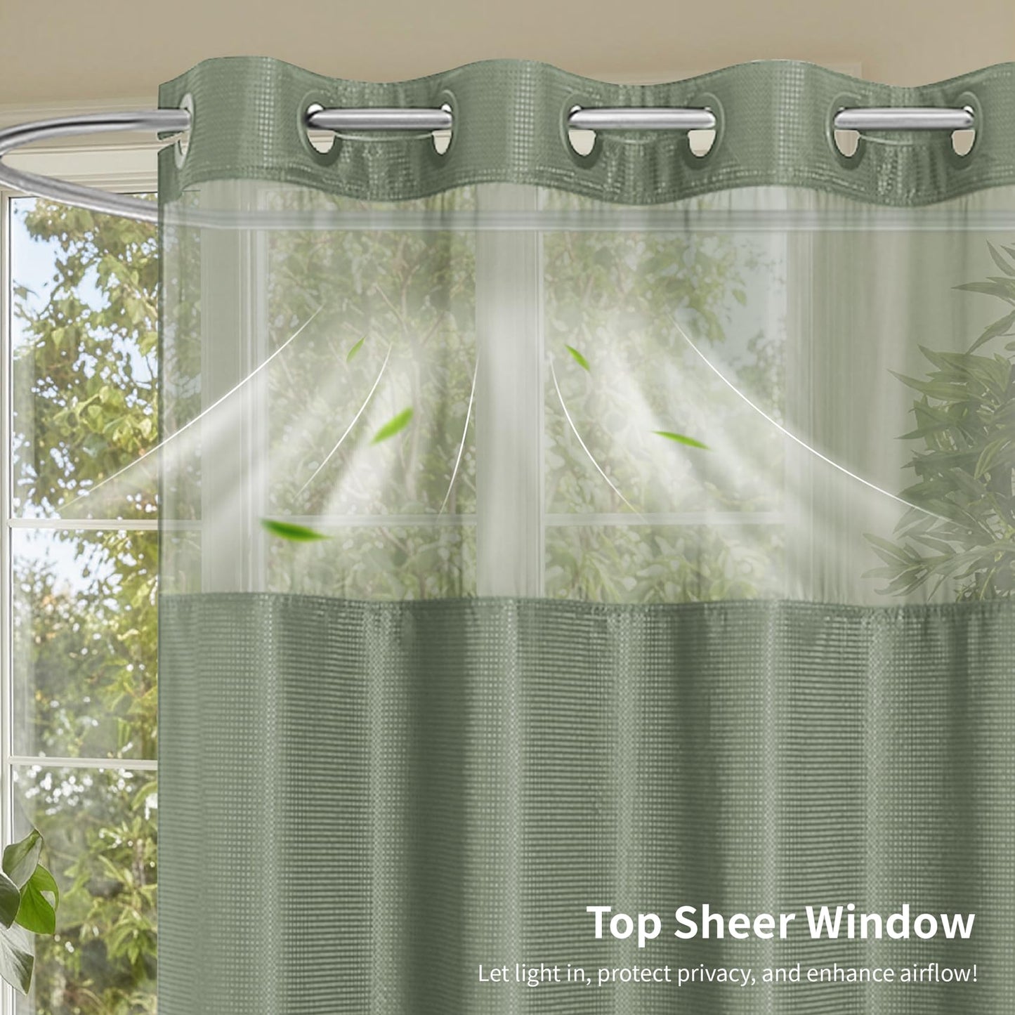 eachope Extra Long No Hook Shower Curtain with Snap-in Fabric Liner Set, Waffle Weave Shower Curtains for Bathroom,Hotel Luxury Decor Bathroom Curtain Set,Waterproof & Washable,71Wx86H,Sage Green