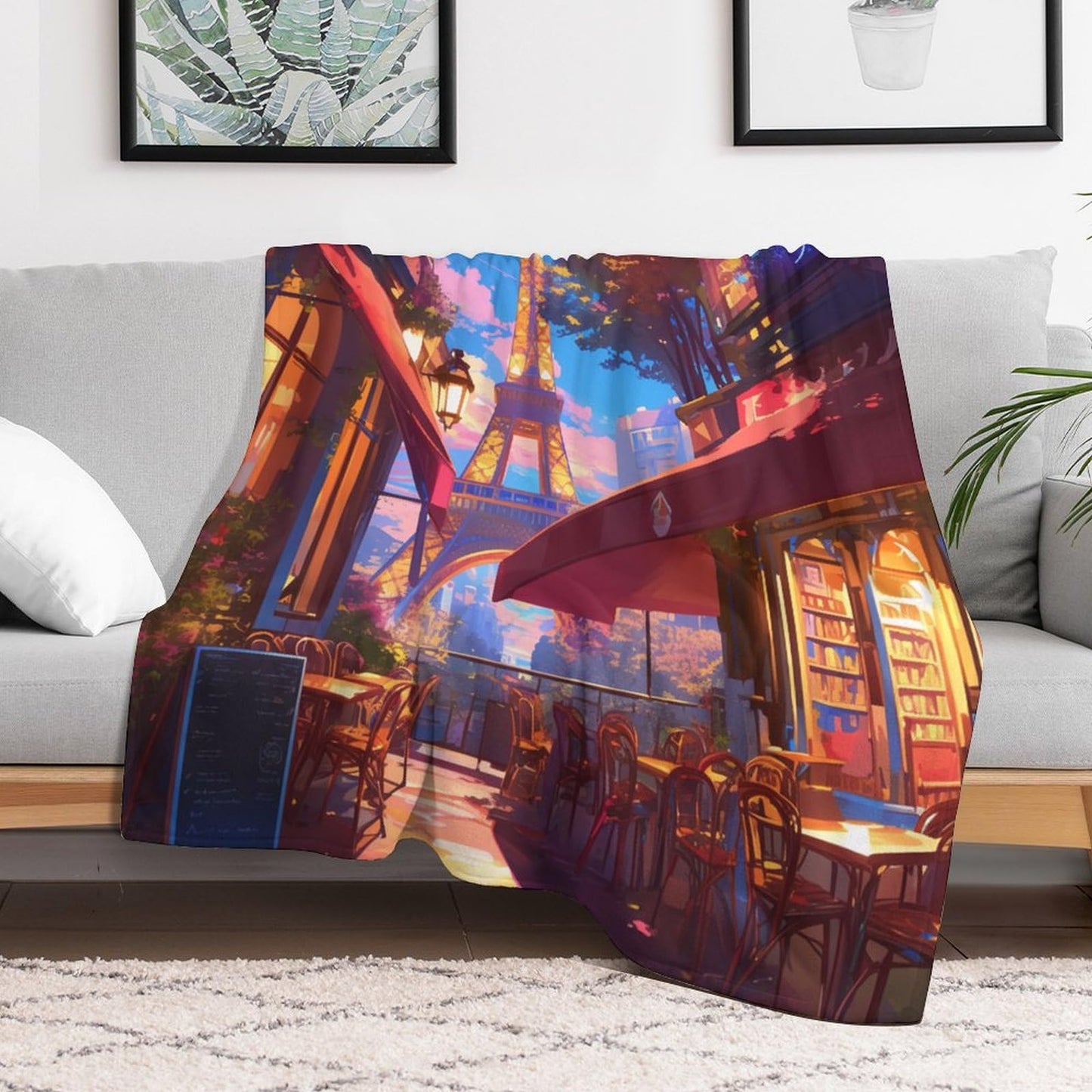 HDESDIS City Architecture Throw Blanket, Soft Cozy Warm Eiffel Tower Building Street Flannel Blankets for Sofa Couch Bed, 50x60 Inch