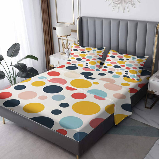 zcsm Polka Dot Sheets Queen Size - Colorful Polka Dots Bed Sheets, Soft Microfiber & Deep Pocket & Wrinkle Free Patterned Bedding Sheets & Pillowcases, 1 Fitted Sheet, 1 Flat Sheet, 2 Pillow Cases