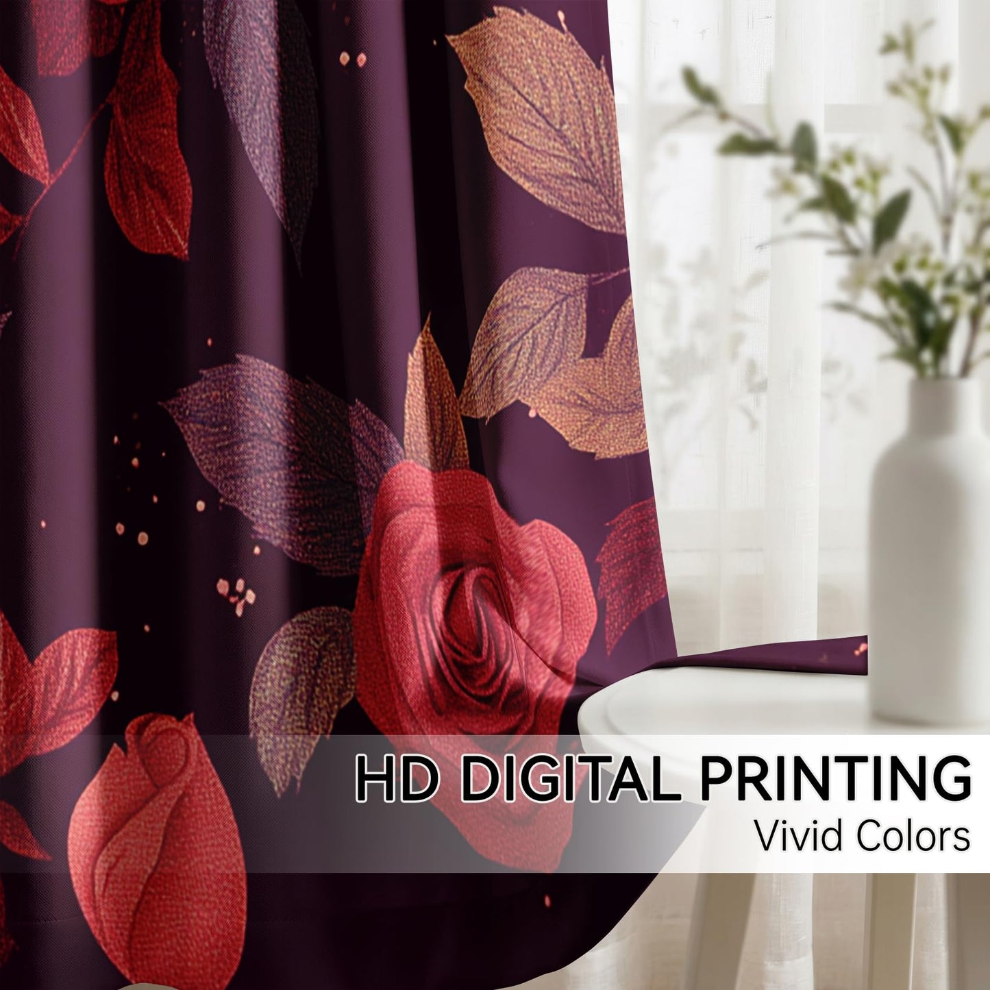 Mistwalk Girls Romantic Rose Blackout Curtains 84 Inches Long, Patterned Curtains for Bedroom & Living Room, Room Darkening Thermal Insulated Grommet Drapes, Vintage Purple Floral Window Treatments