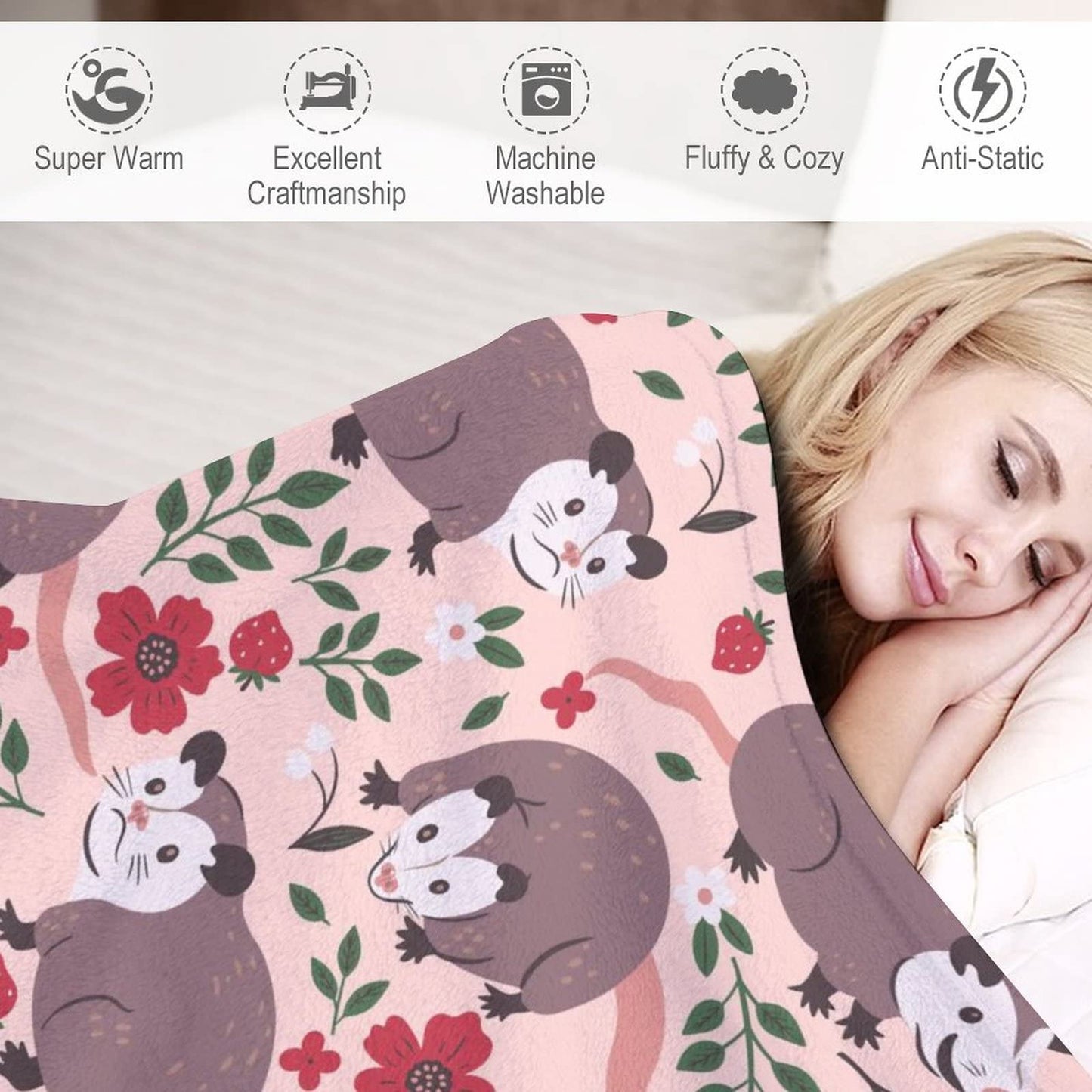 Possum Blanket Gifts, 60"x80" Funny Opossum Throw Blanket for Kids Adults, Lightweight, Plush, Soft, Cozy, Warm, Flannel Blankets for Bed Couch