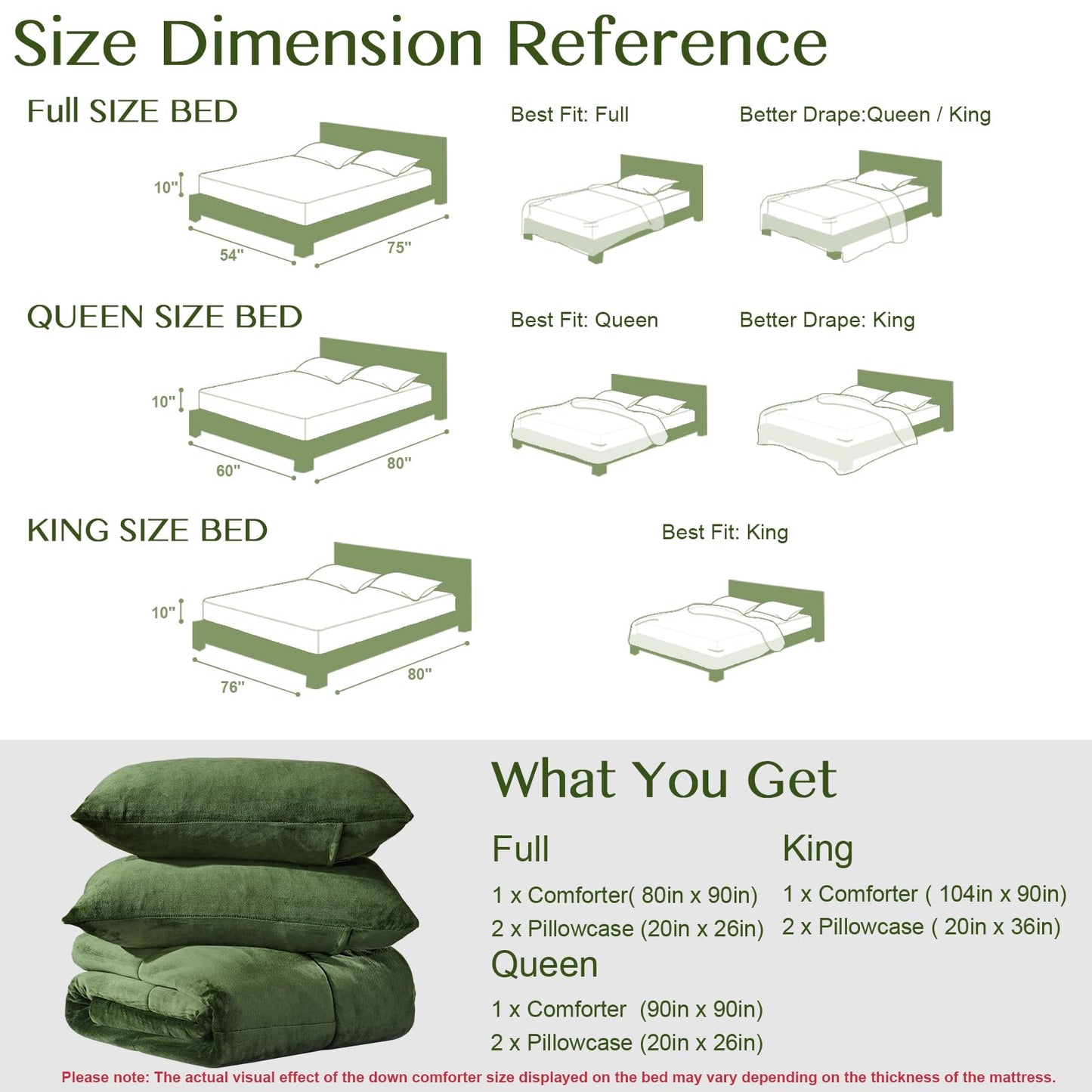 Lotus Karen Queen Comforter Set - Ultra Soft & Warm Velvet Dark Green Comforter Set for Men Women - Cozy Fuzzy Plush Fluffy Luxury Bedding Set 3 Pieces (1 Comforter and 2 Pillowcases)