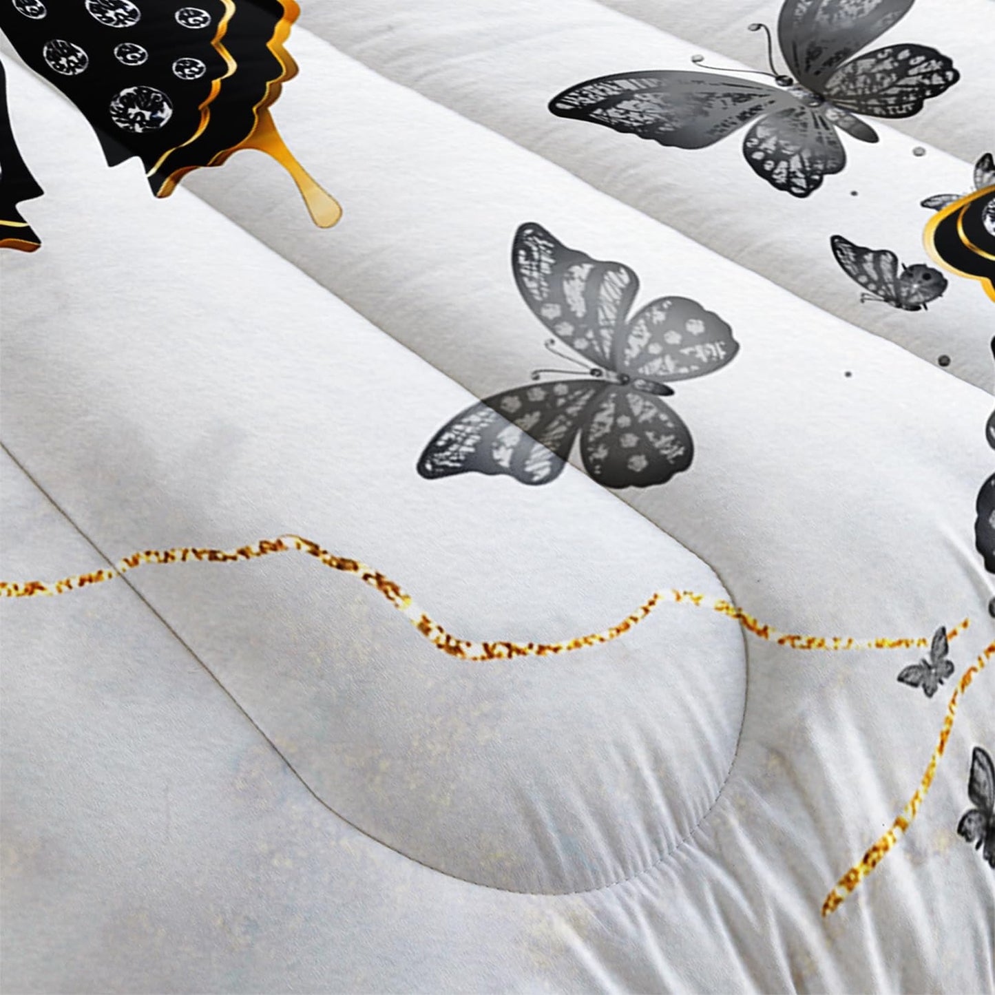 UEVBF Kids Bedding Twin Size Comforter Set,Black and Gold Butterfly Bedding Comforter Sets for Boys Girls Room Decor,Marble Texture Artistic Aesthetic Bedding Sets with 2 Pillowcases.