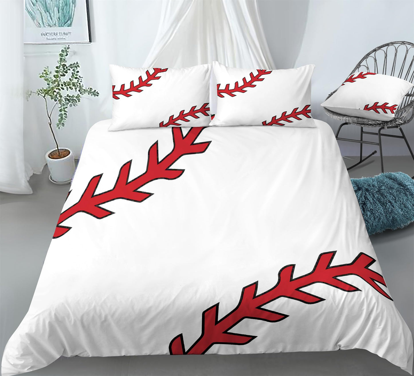 REALIN Sport Baseball Duvet Cover Set Boys Vintage Baseball Red Stitch Bedding America Teens Ballgame Bed Sets 3/4PCS Quilt Covers/Sheets/Pillow Shams (A,Twin-172x218cm-3PCS)
