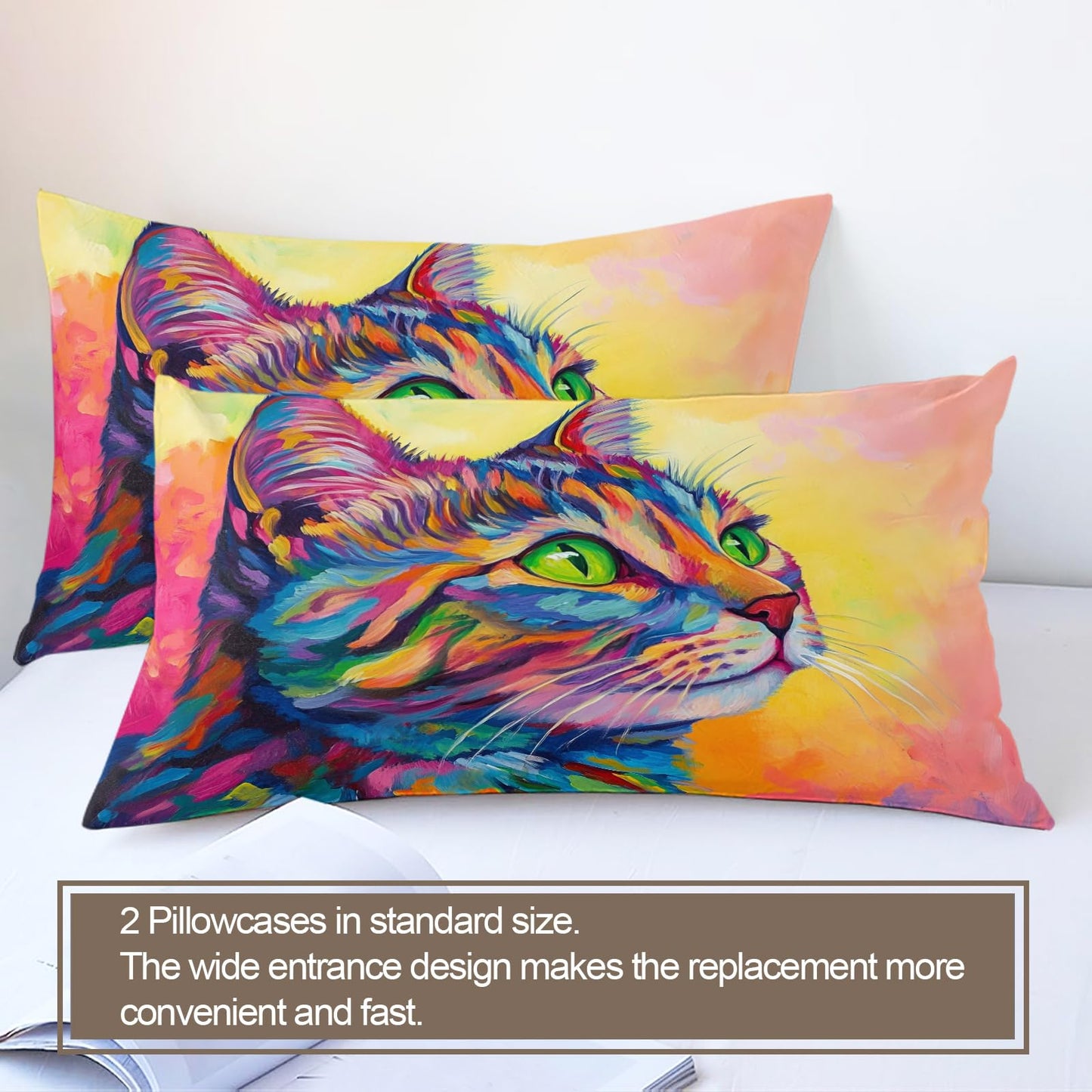 ZAMODE Cat Comforter Cover Queen Size 90" x 90", Cute Colorful Kitten Duvet Cover, Cartoon Pet Bedding Set with 2 Pillowcases