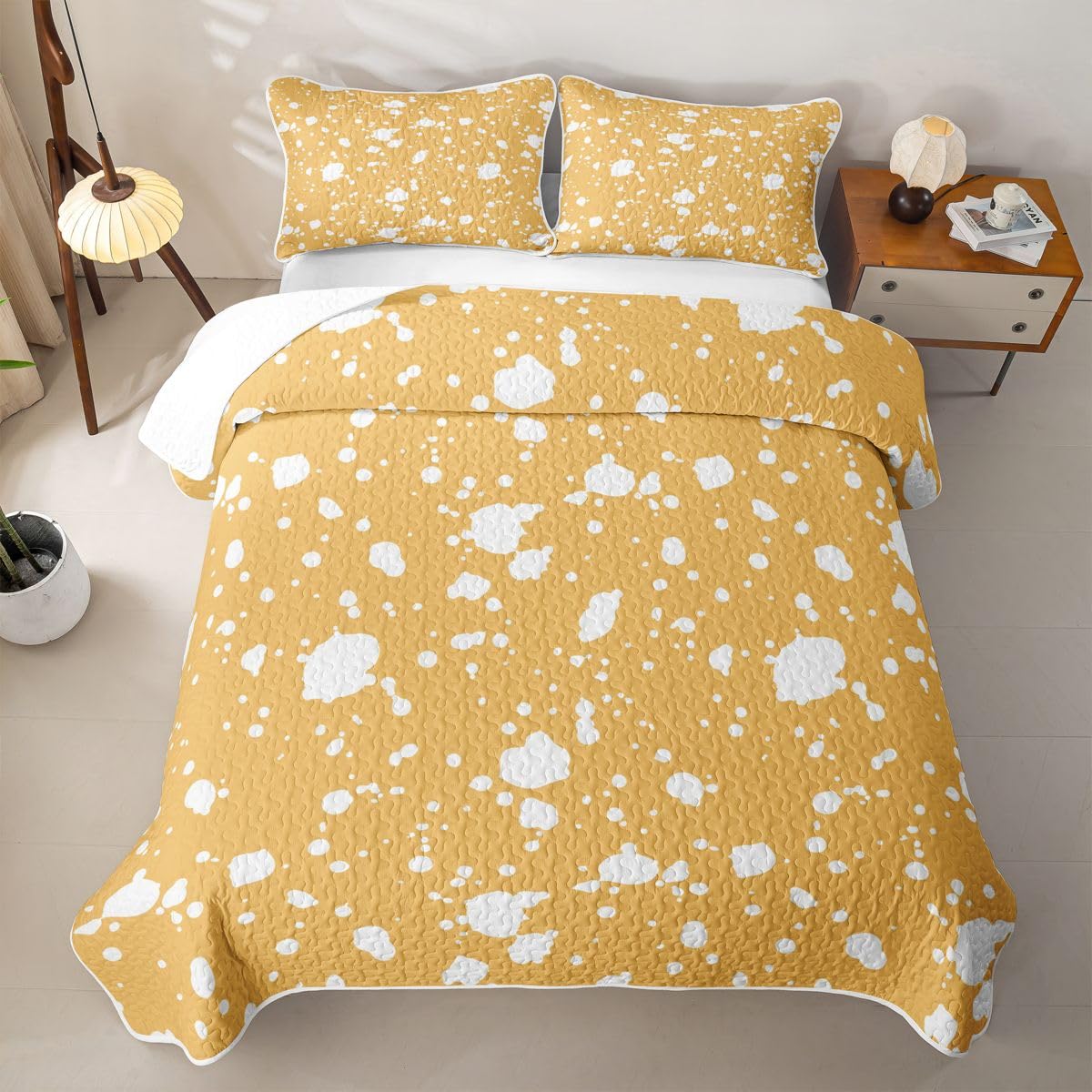 Erosebridal Geometric Quilted Bedspreadd Set Twin Mustard Yellow Coverlet Set Bohemian Abstract Bed Set Nordic Style Bedding Set