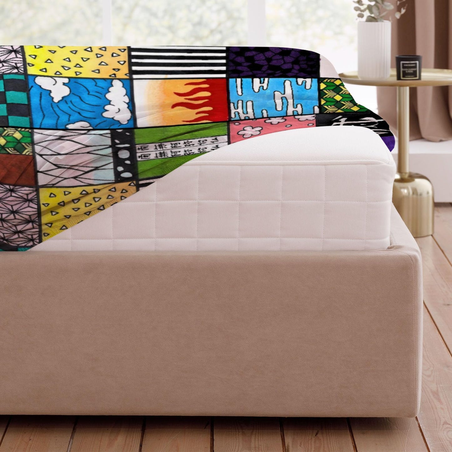 Allenjoy Twin Size Demon Battles Fitted Sheet Anime Bed Flat Sheets Bedding Set Deep Pockets Up to 16" Bedroom Decor with 1 Pillowcase SC00040-009