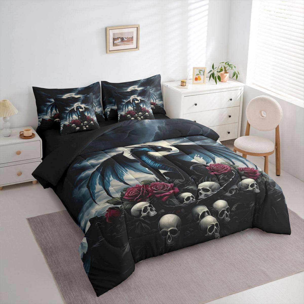 Feelyou Dragon Twin Comforter Set with Sheets for Kids Boys Girls Dragon Stuff 7 Pieces Bedding Set Wild Life Bed in a Bag Magic Wildlife Room Decor Blackish Soft Lightweight Microfiber