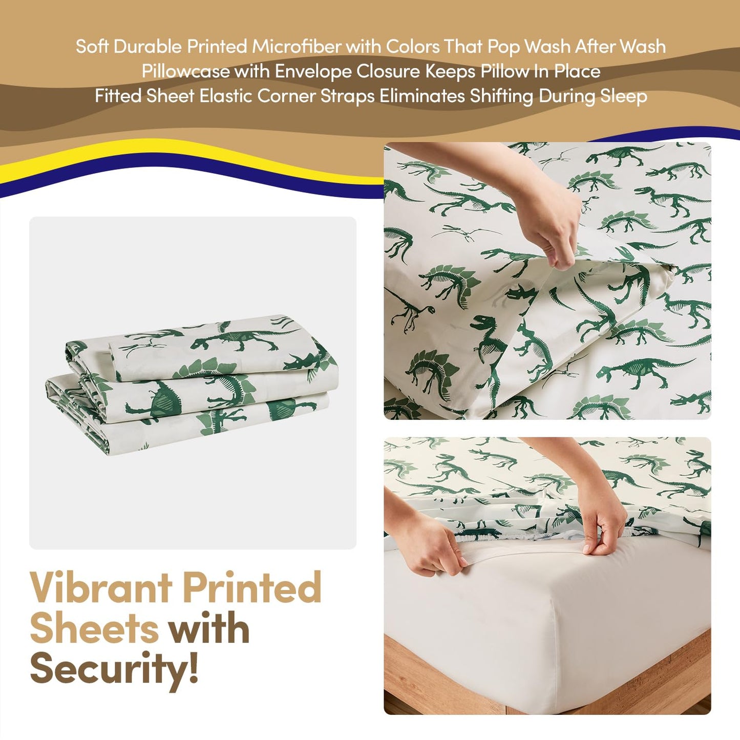 Twin Size Kids Comforter Set - Dinosaur Embossed Bedding Set Bed in a Bag for Boys and Girls Toddlers Sheet Set and Comforter, Dinosaur Embossed