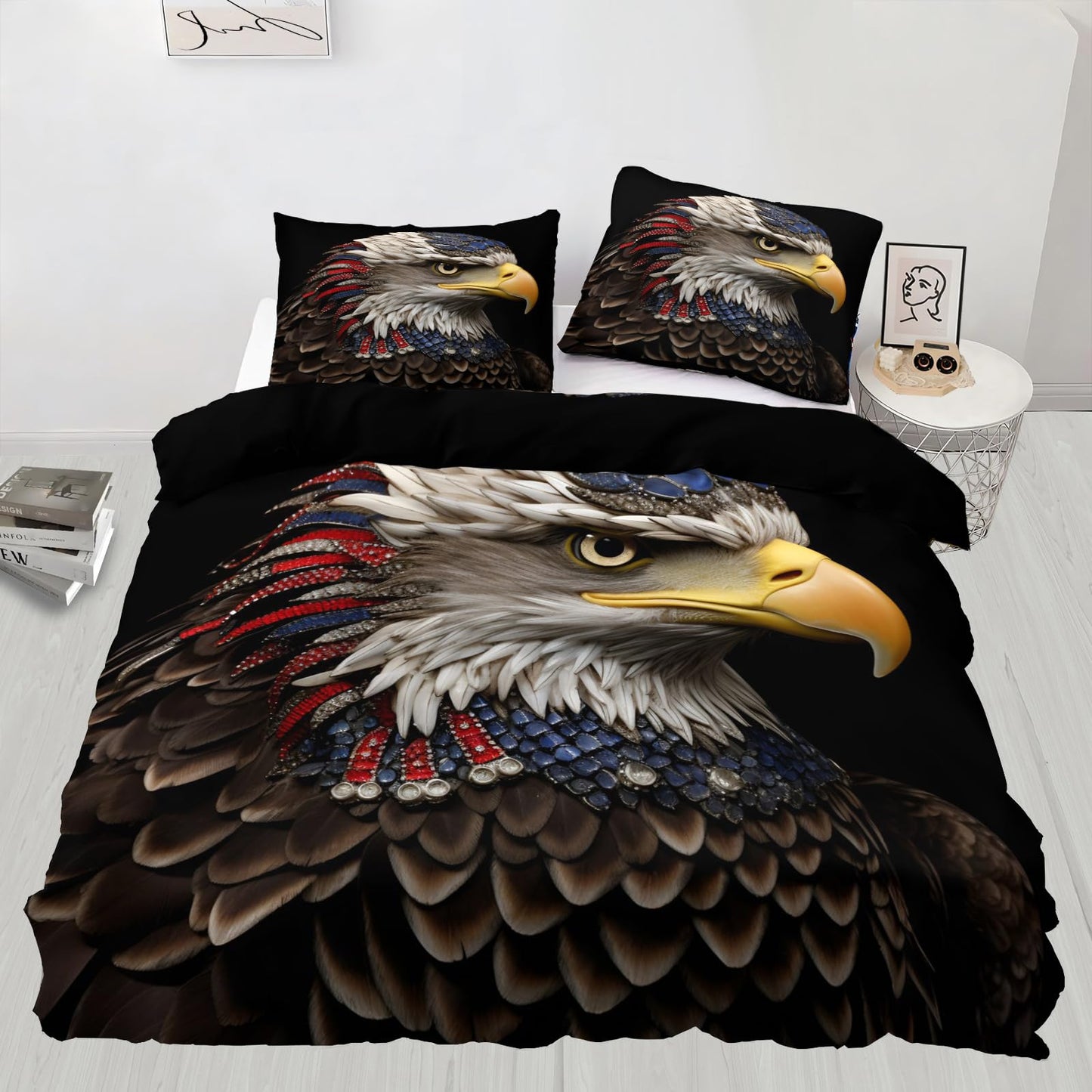 PAISUOQ Bald Eagle Duvet Cover Queen Size - American Eagle Home Decor & Gifts, 3 Piece Back to School Dorm Bedding, Easy Care Microfiber Comforter Cover & Pillowcases, Western Animals
