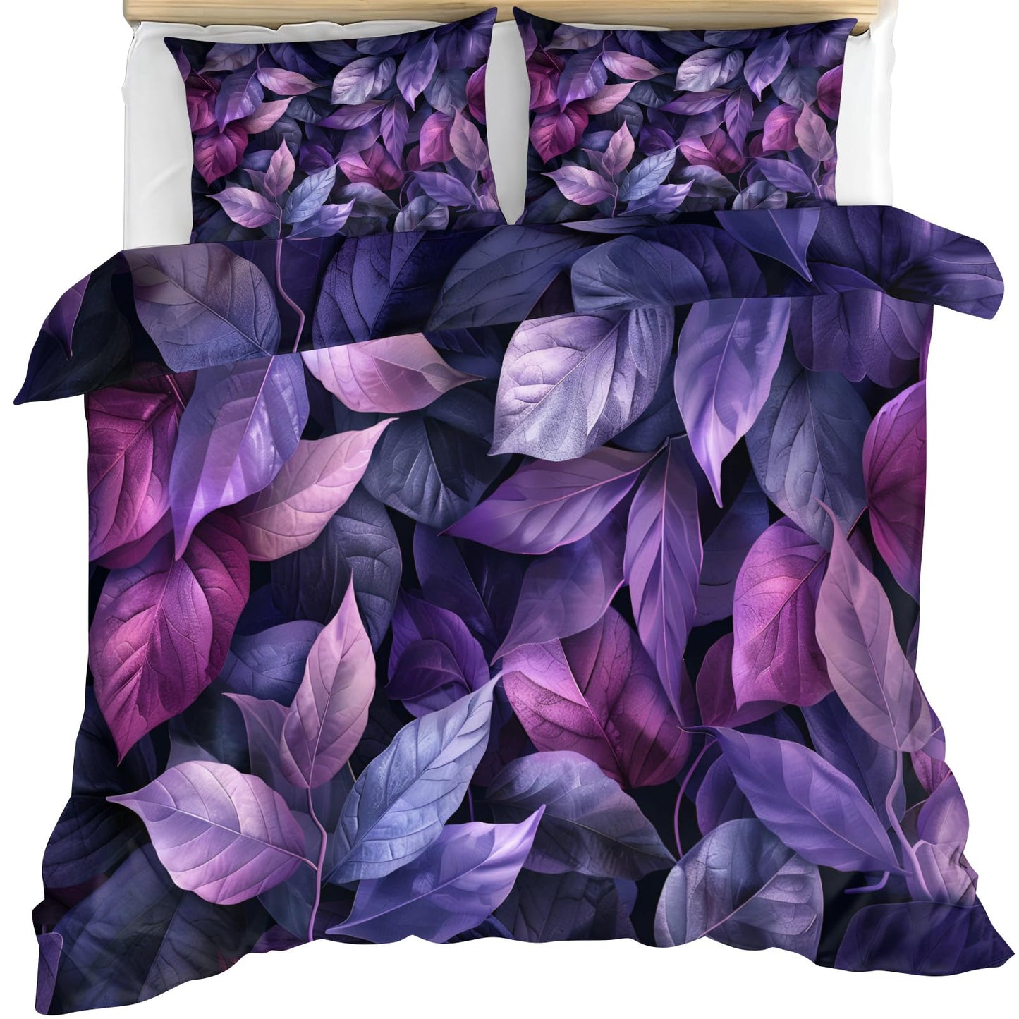 ZAMODE Leaf Duvet Cover Oversized King Size, Purple Leaves Comforter Cover 120" x 98", Dark Plants Bedding Set with 2 Pillowcases