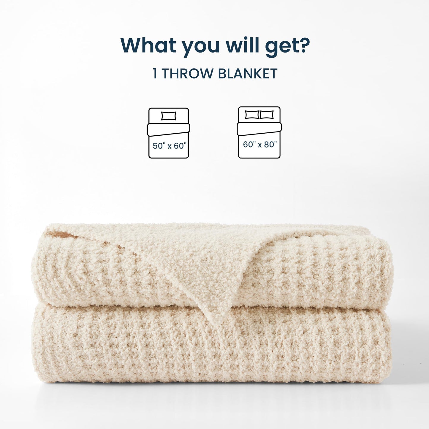 SLEEP ZONE Throw Blankets for Couch, Waffle Weave Blanket Soft Cozy Lightweight Warm Decorative Knit Throw Blankets for Bed, Sofa, Living Room (50x60in, Light Beige)