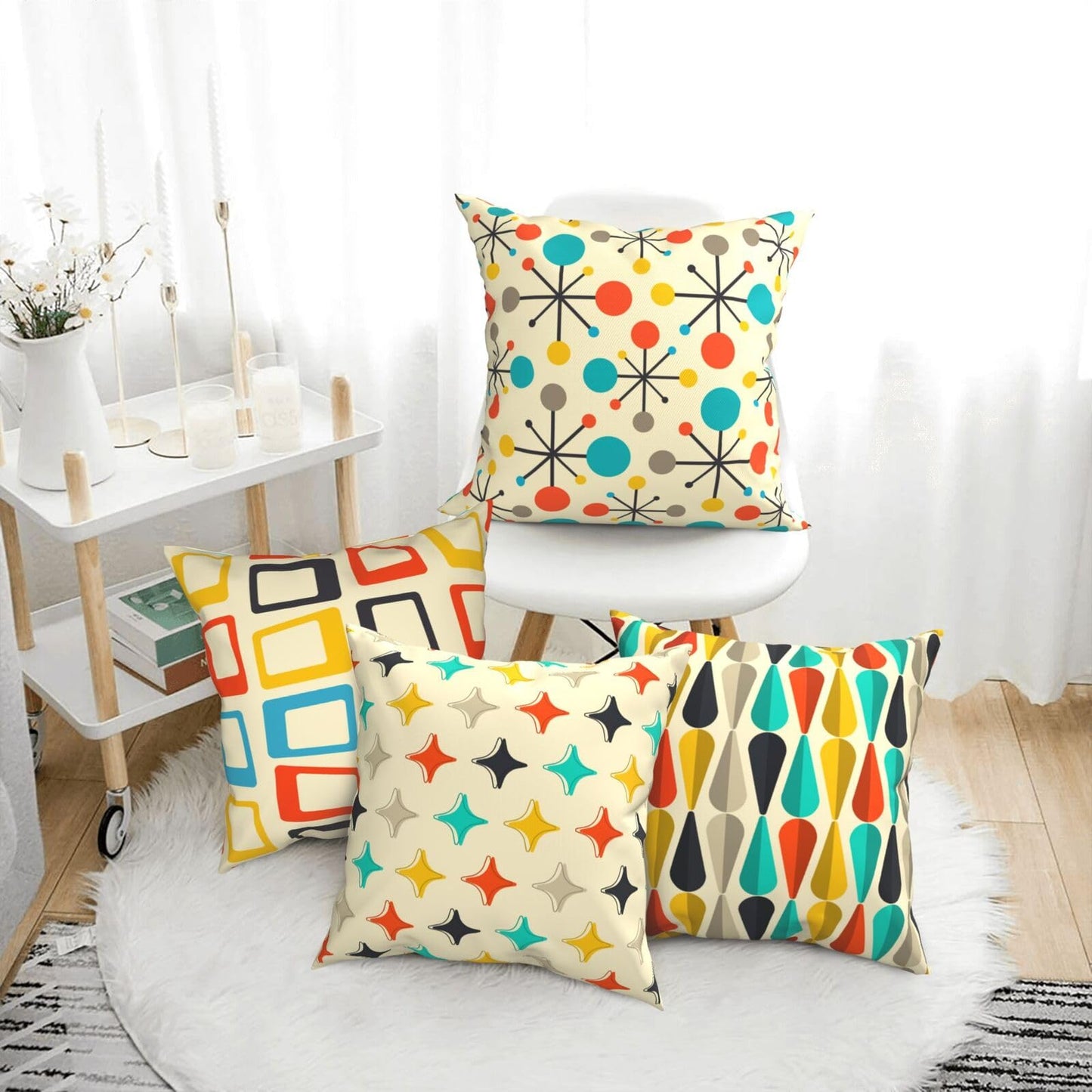 Bshuey Pillow Covers 18x18 Inch Set of 4 Mid Century Modern Retro Pattern Throw Pillow Covers Farmhouse Cushion Case Decor for Sofa Couch