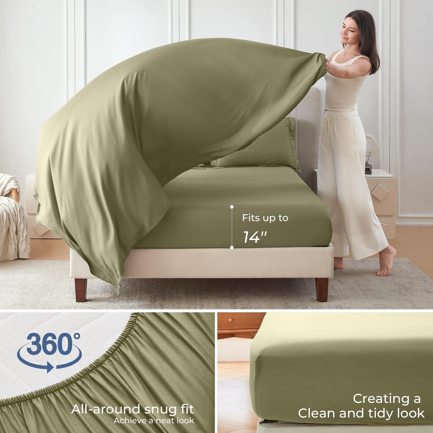 Sasttie Queen Comforter Set, 7 Pieces Bed in a Bag Queen, Complete Bedding Set Includes Comforter, Flat Sheet, Fitted Sheet, Pillowcases and Pillow Shams, Olive