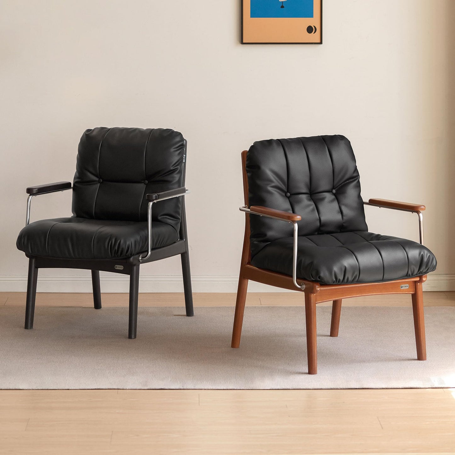 YESWOOD Solid Wood Armchair, Home Office Chair Mid-Century Bauhaus Soft Padded, Accent Chair for Office, Study, Living Room