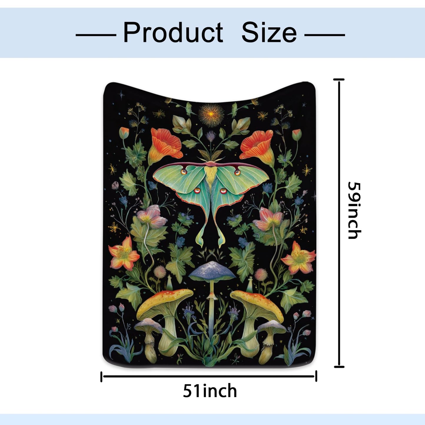 Yookeb Moth Gothic Flower Throw Blanket Butterfly Goth Mysterious Plant Botanical Witchy Soft Warm Gift Flannel Blanket for Couch Sofa Chair Bed or Dorm, 50 x 60 Inch