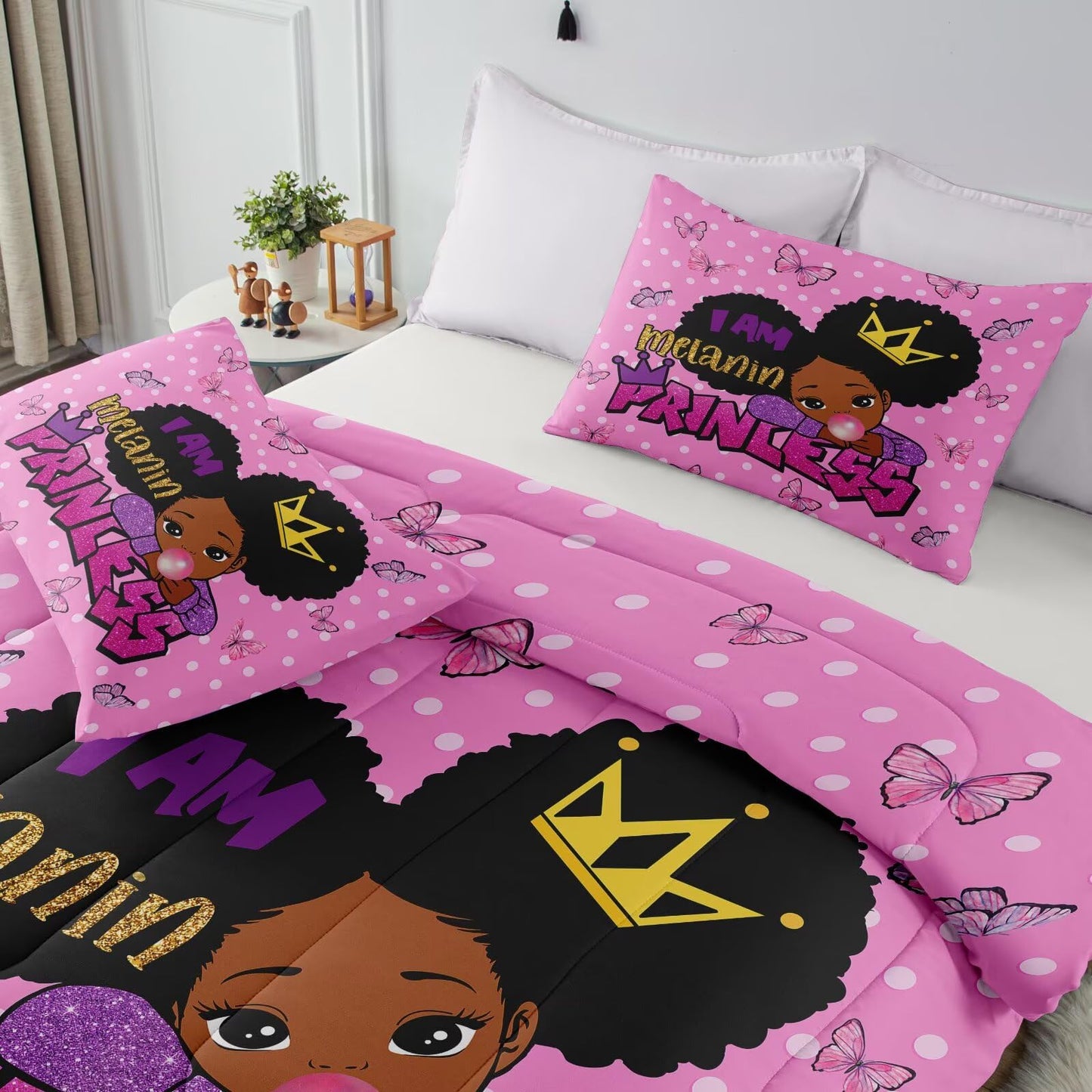 GRAT TIOC Little Black Girl Comforter Sets Twin Size,Black Girl Magic Bedding Set,Cute Little Princess Comforter Set for Kids Melanin Bedroom Bed Sets