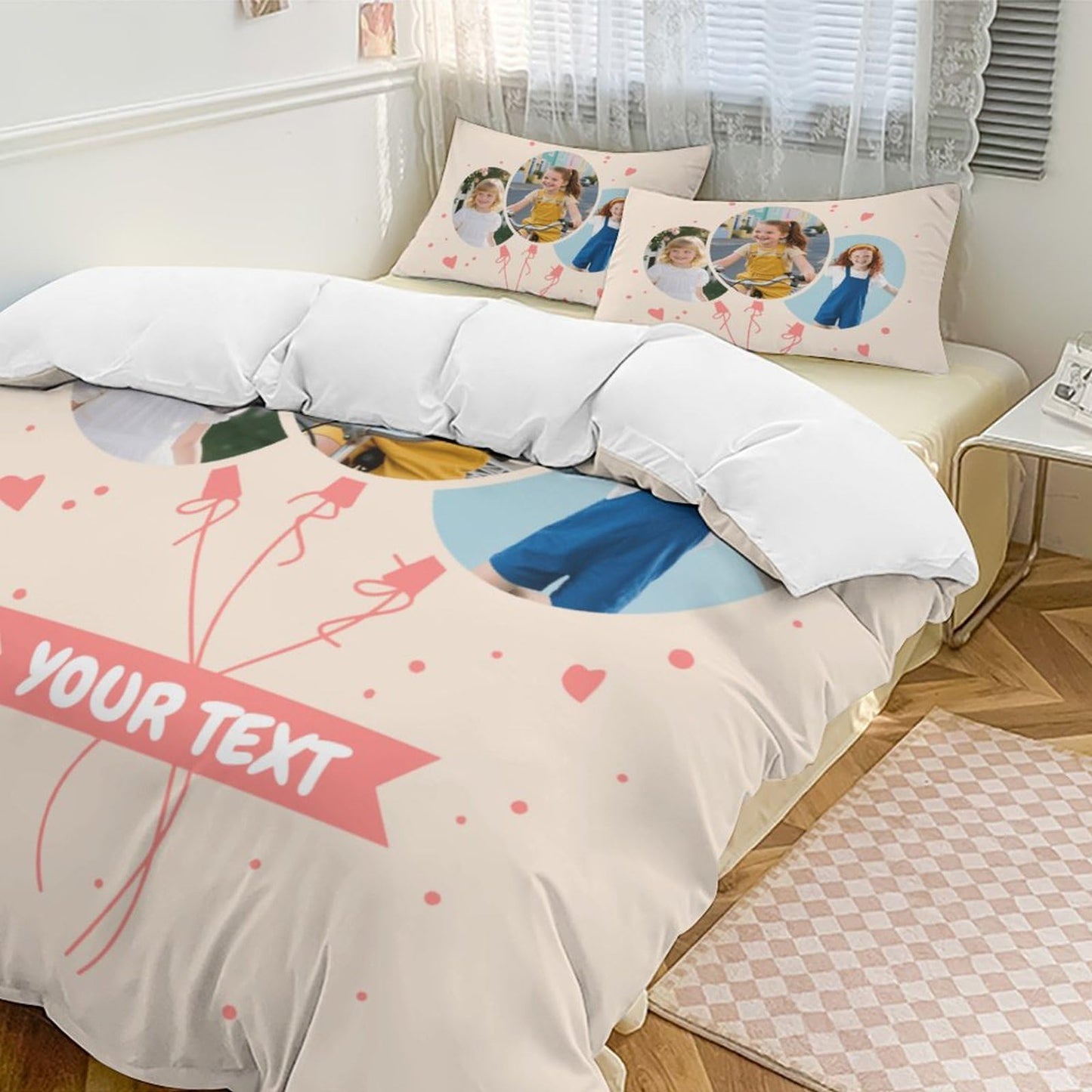 Lonhooker Custom Comforter Set, Custom Three-piece Bed Set Personalized Cover Set 3-Piece with 2 Pillowcases Customized Picture Bedding Sets with Picture Text Logo Universal All Season (Color07)