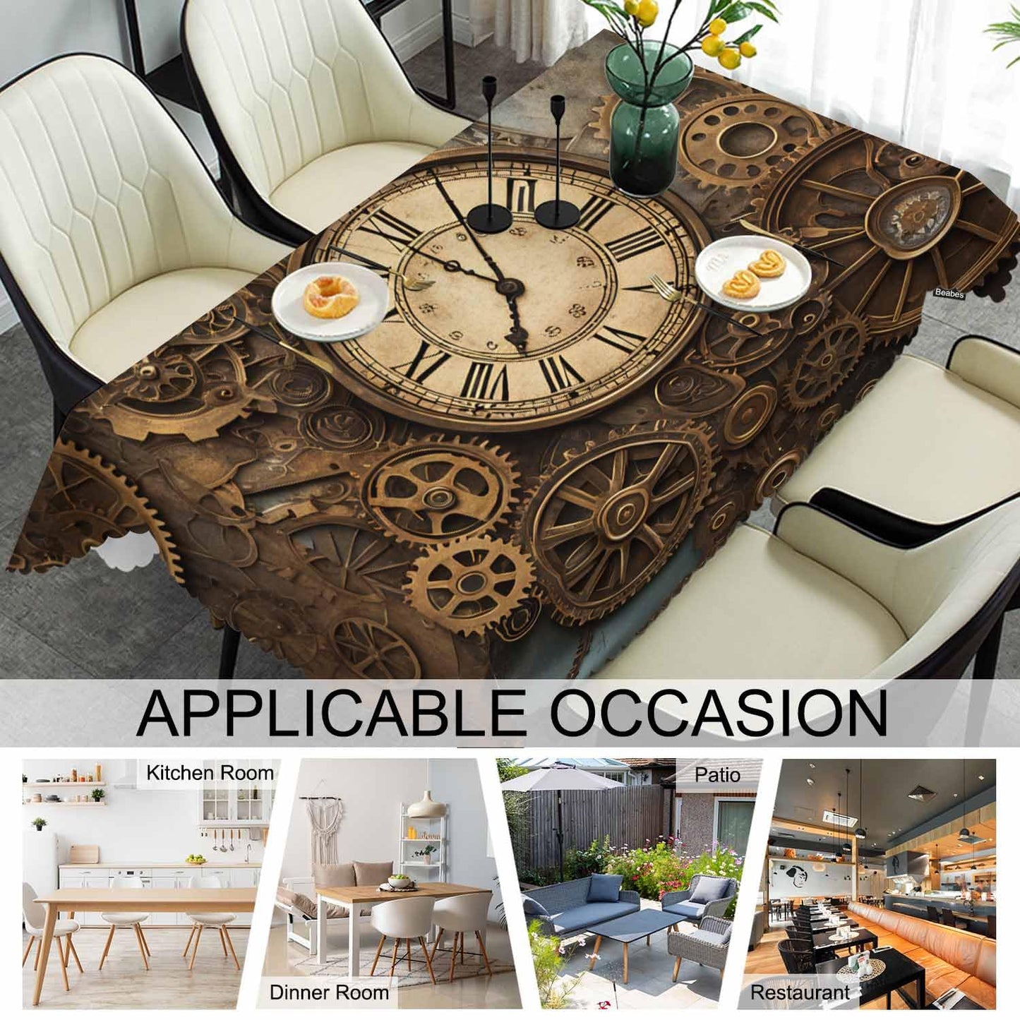 Beabes Clock Gears Tablecloth for Rectangle Tables Rusty Steampunk Clock Gears Brown Picnic Table Cover Indoor and Outdoor Table Cloth Camping Tablecloths for Dinner Kitchen 52"X70"
