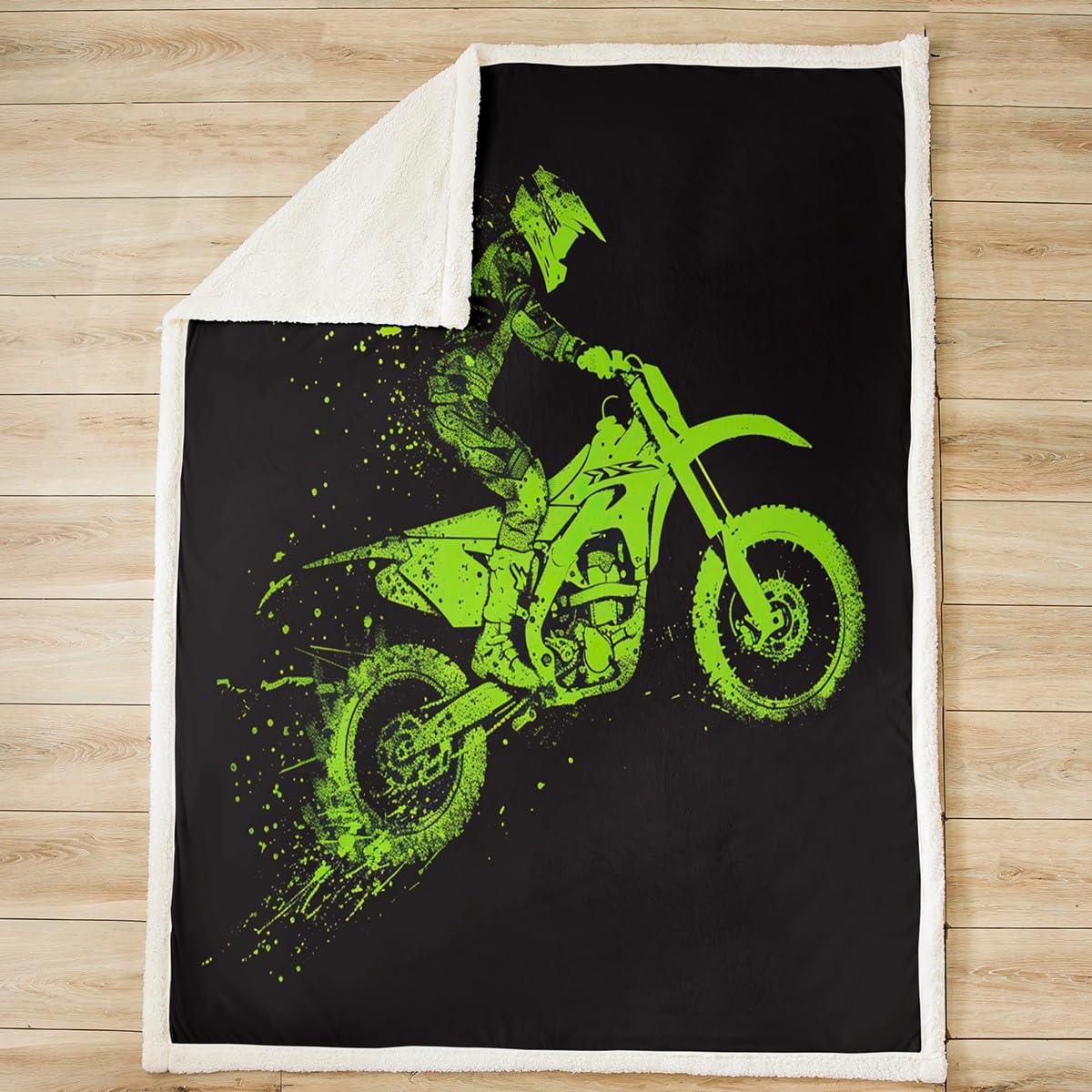 Feelyou Motocross Rider Fleece for Sofa Bed Couch Extreme Sports Theme Plush Dirt Bike Motorbike Sherpa Blanket Throw Blanket Green Black Room Decor Fuzzy 50"x60"