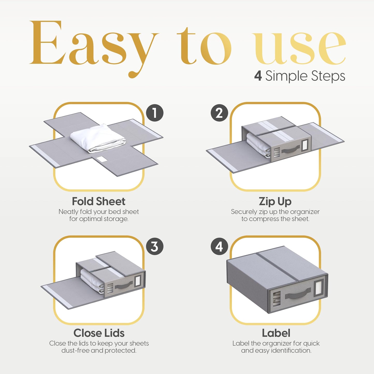 Luxury Lineup Sheet Organizers and Storage – 4 Pack Bed Sheet Organizer for Queen & King Size, Foldable Linen Closet Storage for Bedding, Duvet Covers, and Pillowcases