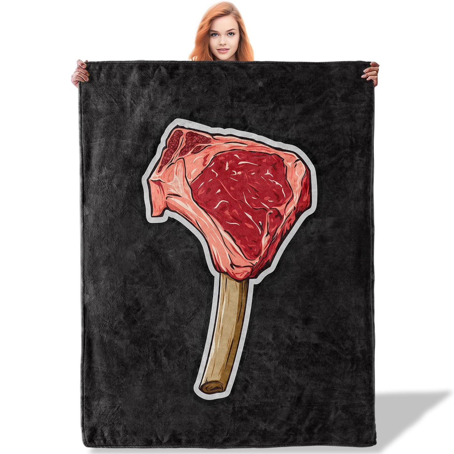 Plistiz Meat Lovers Throw Blanket 50"x60", Steak Print Theme Blankets for Living Room Couch, Home Decor, Soft Flannel Food Gifts for Adults and Men