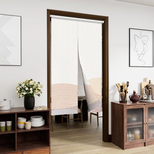 Leowefowa Traditional Japanese Noren Doorway Curtain Double Sided Window Treatment Tapestry Polyester for Room Divider Curtains Kitchen Home Decorations (Stream-Lined Wave) 33.5"x 59"
