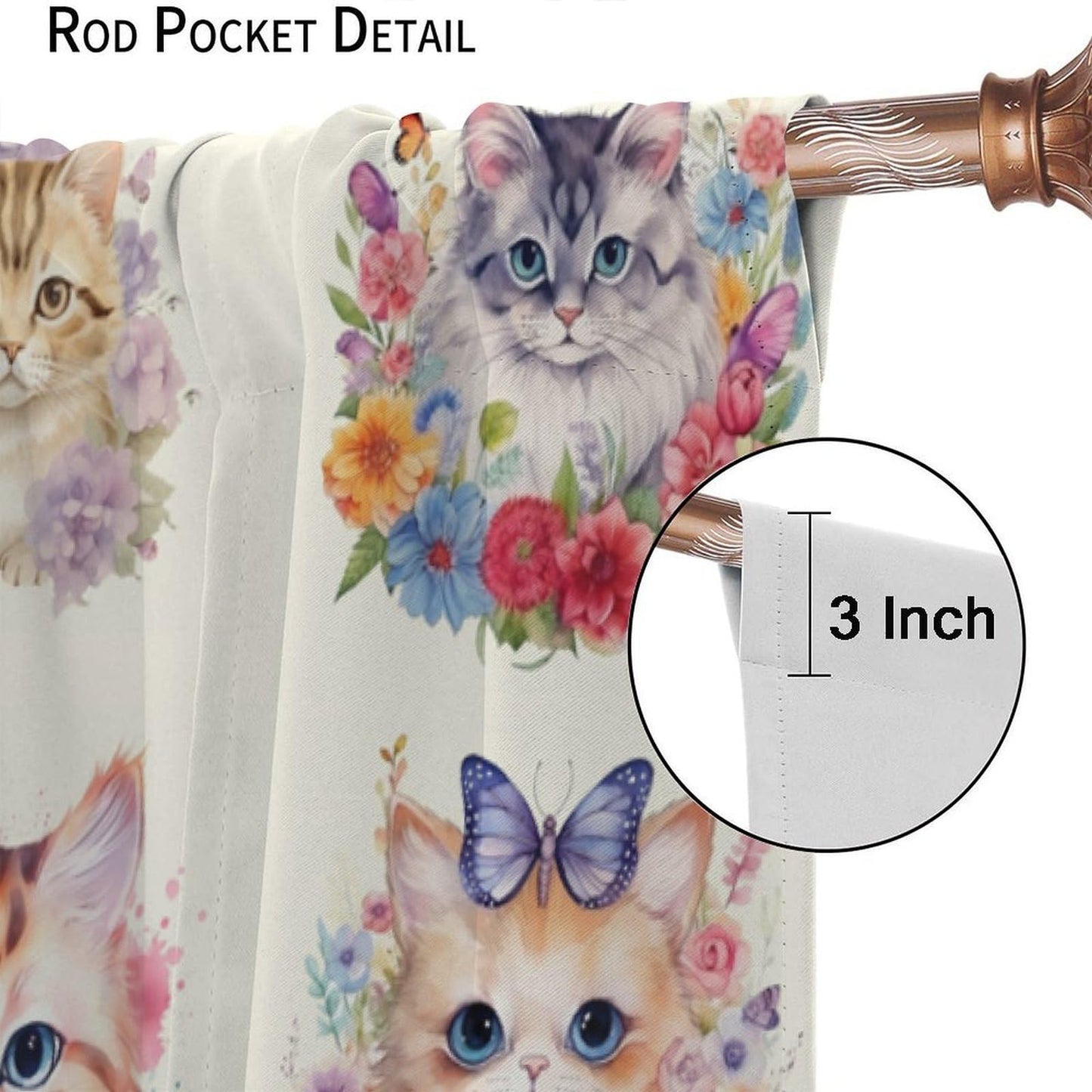VUMIVI Watercolor Flower Cat Curtains Colorful Cartoon Cute Animals Butterflies Abstract Art Print Rod Pocket Window Treatments for Kids Boys Girls Bedroom Kitchen Living Dining Cafe 42" W X 44.5" L