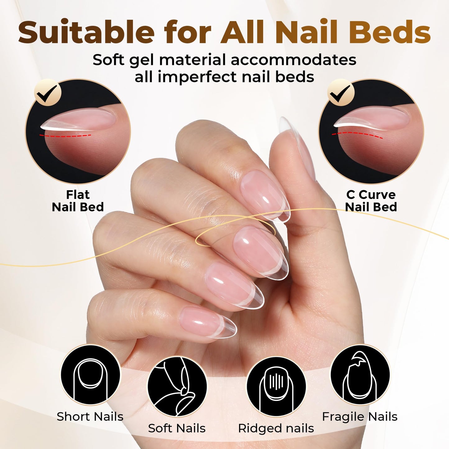 UNA GELLA Oval Fake Nails Pre-shape 504pcs Almond Gel Nail Tips Round Almond Press on Nails for Full Cover Acrylic Round Oval Full Nails False Nails 12 Sizes False Soft Gel Tips
