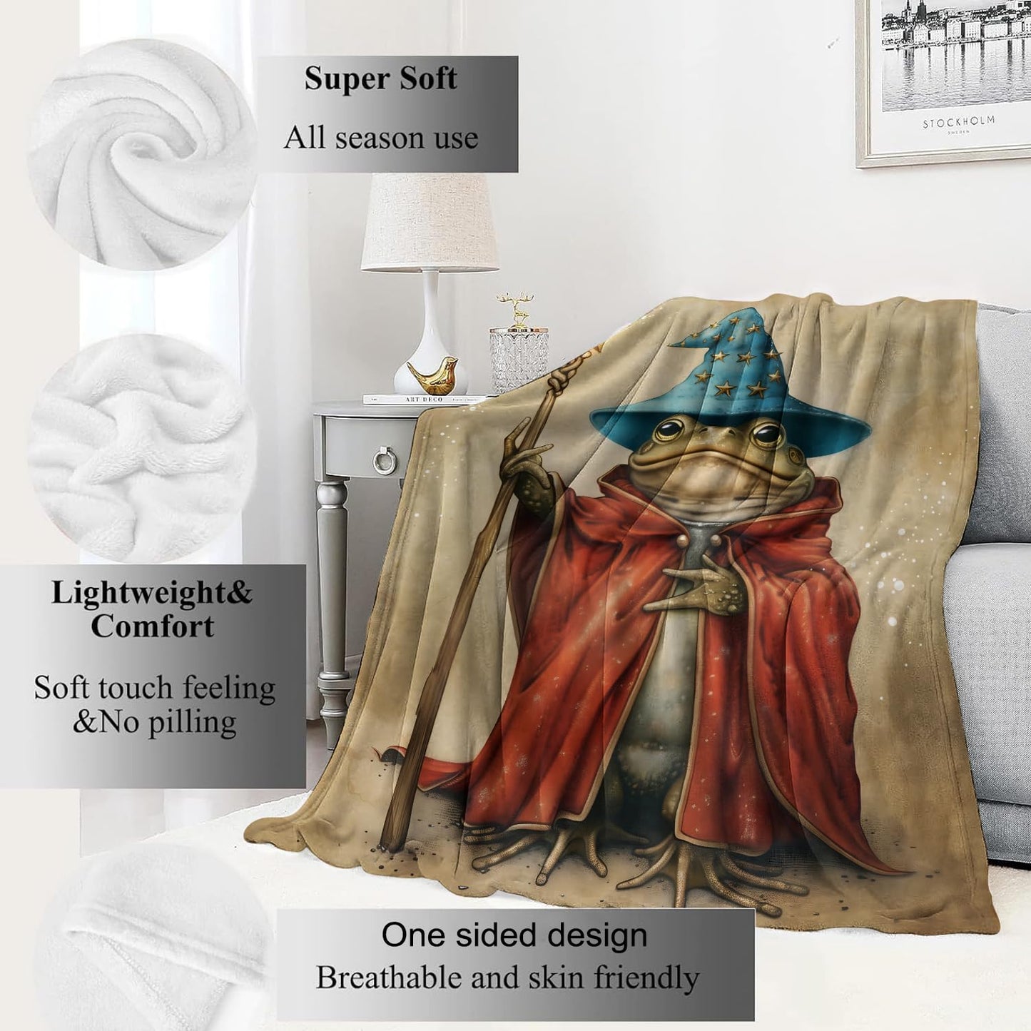 VODRM Wizard Frog Blanket Witch Magical Throw Blankets,Birthday Gifts for Kids Women Men & Animal Lovers,Lightweight Soft Fleece,for Sofa Couch Bed Room Artistic Decor 50x60in