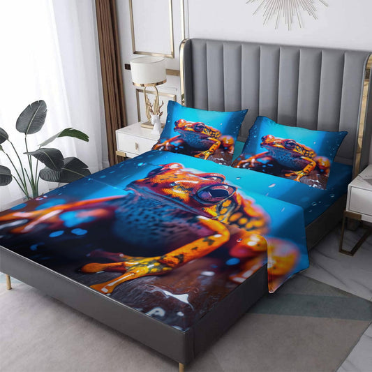 THYUNQ Frog Sheets Full Size Bed, 3D Animal Pattern Bedding Sheets & Pillowcases - 16 Inch Deep Pocket, Super Soft Microfiber Printed Sheet Set 4 Piece