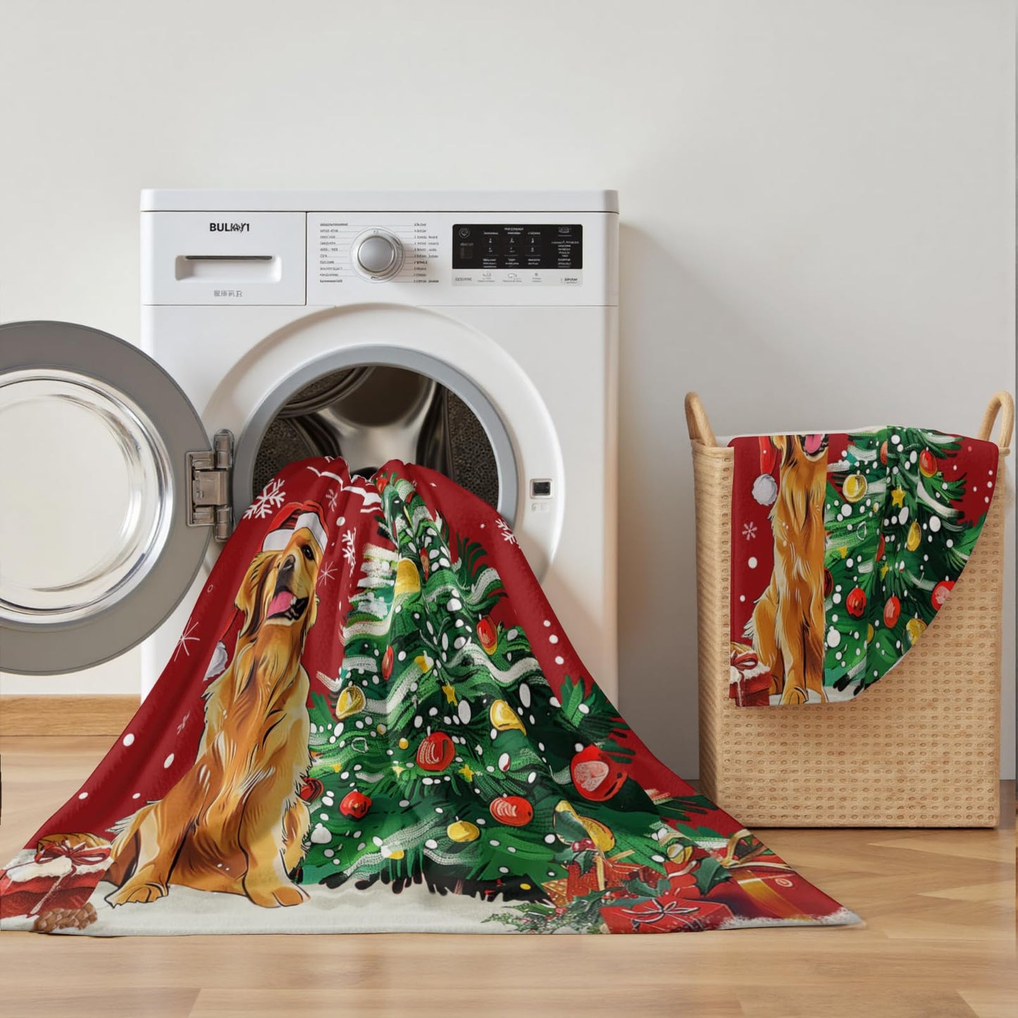 Christma Dog Throw Blanket 50 x 60 Inch Xmas Tree Bells Snow Snowflakes Soft Cozy Flannel Blanket Home Seasonal Decor Winter Gift Blanket for Living Room Sofa