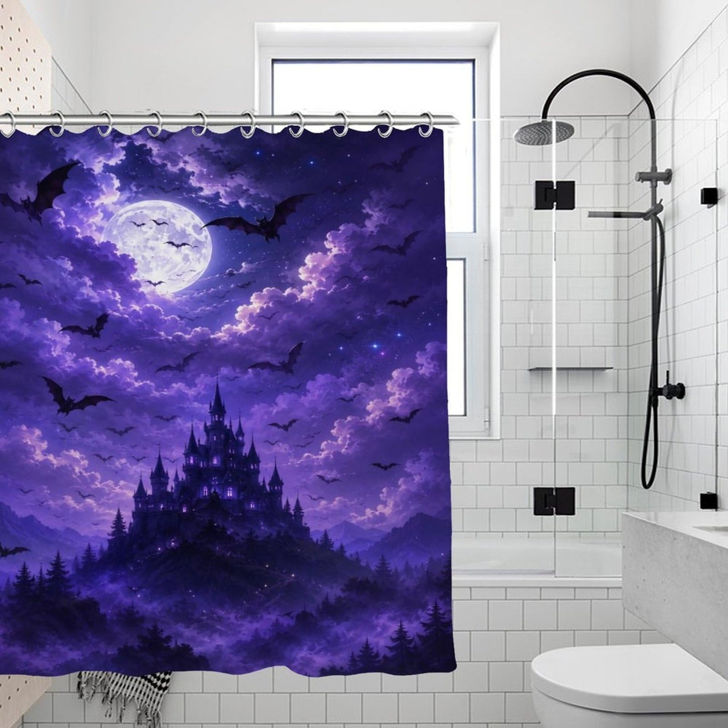 bladesgsd Moonlit Night Mystical Gothic Shower Curtain with 12 Hooks 72x72Inch, Polyester Bathroom Curtain, Privacy Shower Curtain for Bathtub, Shower Stall, Apartment, Guest Bathroom