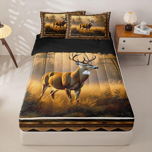 Feelyou Deer Zipper Bedding Twin Deer Hunting Zipper Bedding Sets for Kids Boys Girls Western Farmhouse Comforter Set with Fitted Sheet and 2 Pillowcases Bedroom Decor