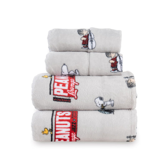 Berkshire Peanuts® Velvetloft® Plush Full Sheet Set,Extra Warm Fleece Sheets,4-Piece Cute Character Snoopy Printed Soft Plush Sheet Set,Jazz Lounge Grey Red
