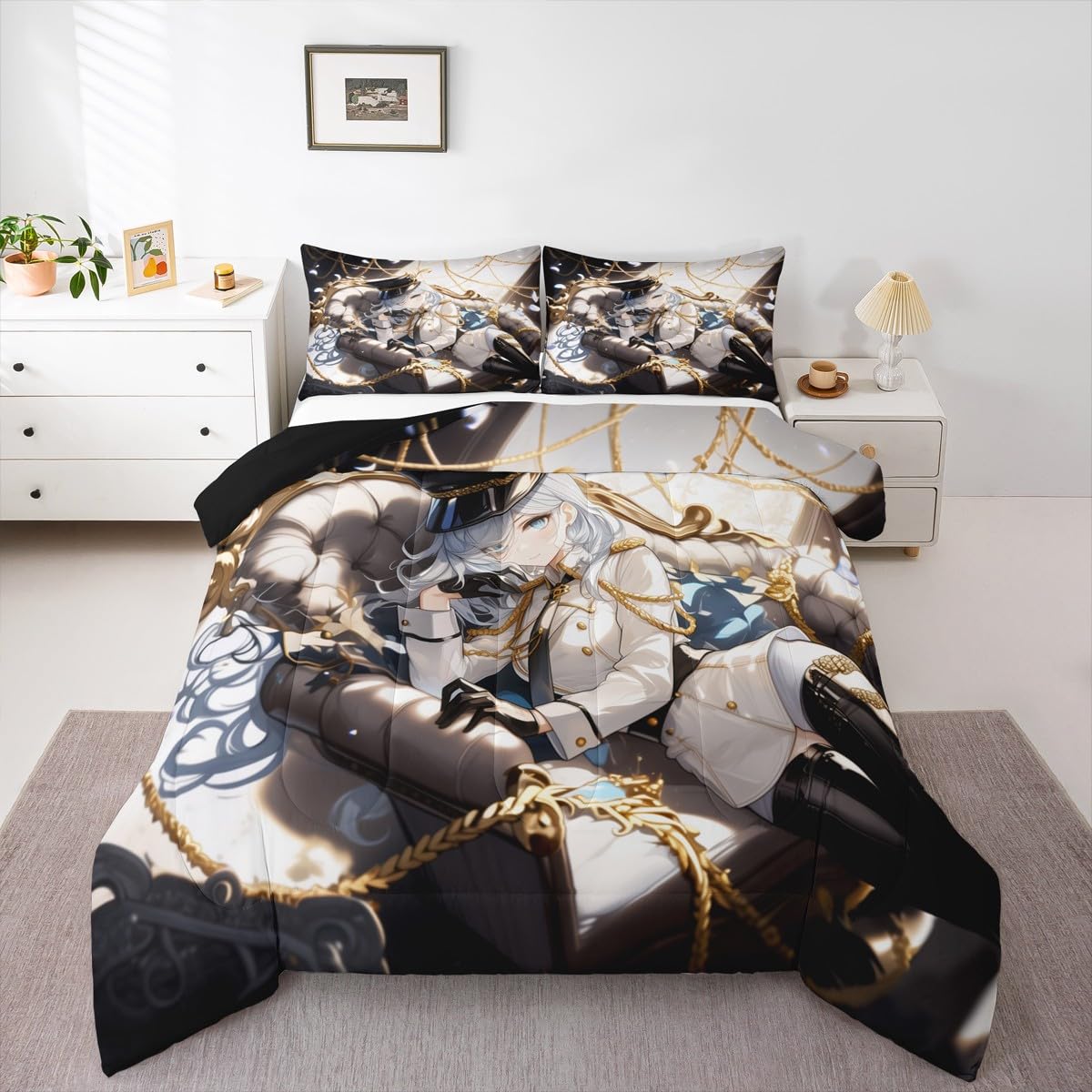 Erosebridal 3D Anime Uniform Girl Twin Comforter Sets,Japanese Style Cartoon Bedding for Boys Girls Teen Cute Kawaii Room Decor, Sailor Suit Duvet Set Anime Cyber Retrofuturism Homebody Quilt