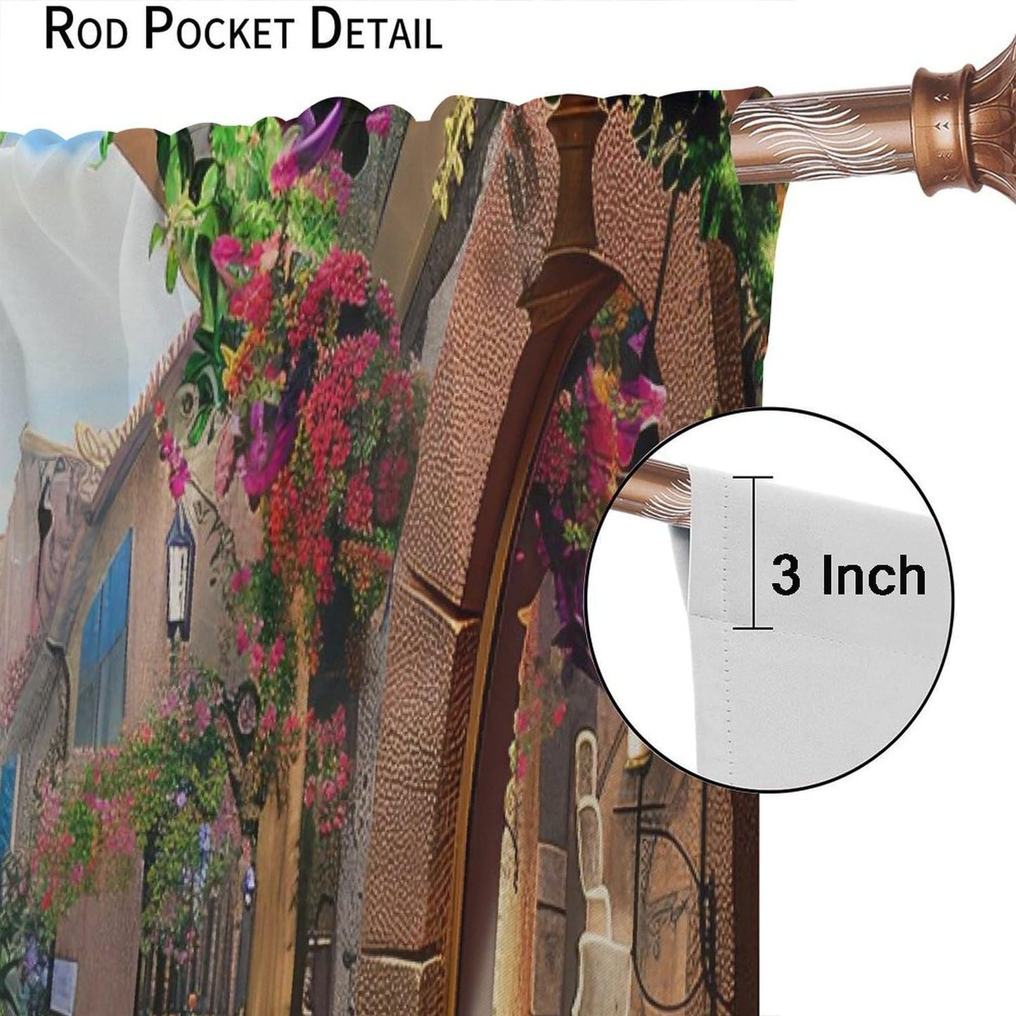 GoDazzling European Italian Curtains, Old Mediterranean Street Stone Rock House Floral Porches Pastoral Town Scenery Window Drapes, for Living Room Bedroom 41" W X 45" L (No Blackout)