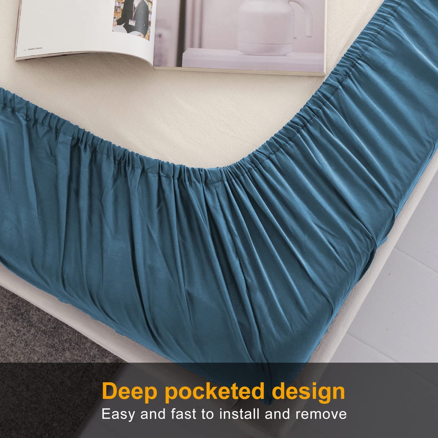 MILDLY Deep Pocket Fitted Sheet Only Queen Size 60"x80" 100% Long Staple Cotton Grayish Blue Breathable Bottom Sheet Fits Up to 14" Deep Mattress