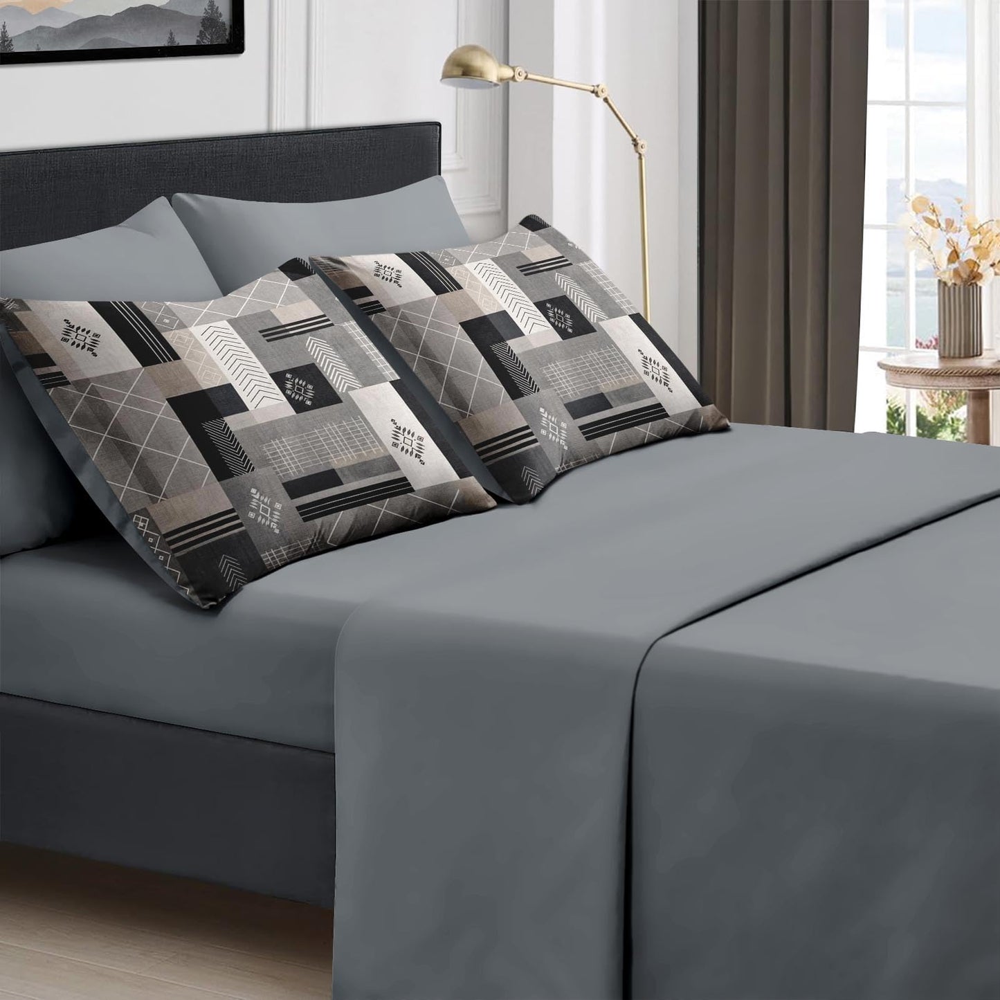Boewywh Comforter Set Twin Size Geometric Abstract Aztec 7 Pcs, Bedding for Kids and Adults, Grey Modern Bed Sheet Sets with Fitted Sheet 2 Pillowcases & 2 Shams for Bedroom Bed Decor