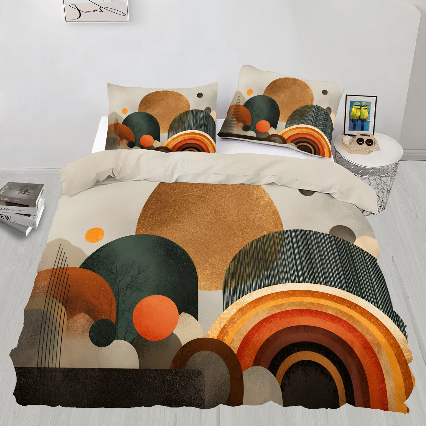 ZAOMIR Mid Century Modern Duvet Cover Twin Size, Sun Boho Abstract Bedding Set 3 Piece, Minimalist Geometric Patterned Comforter Cover with Zipper Soft Microfiber, 2 Pillowcases