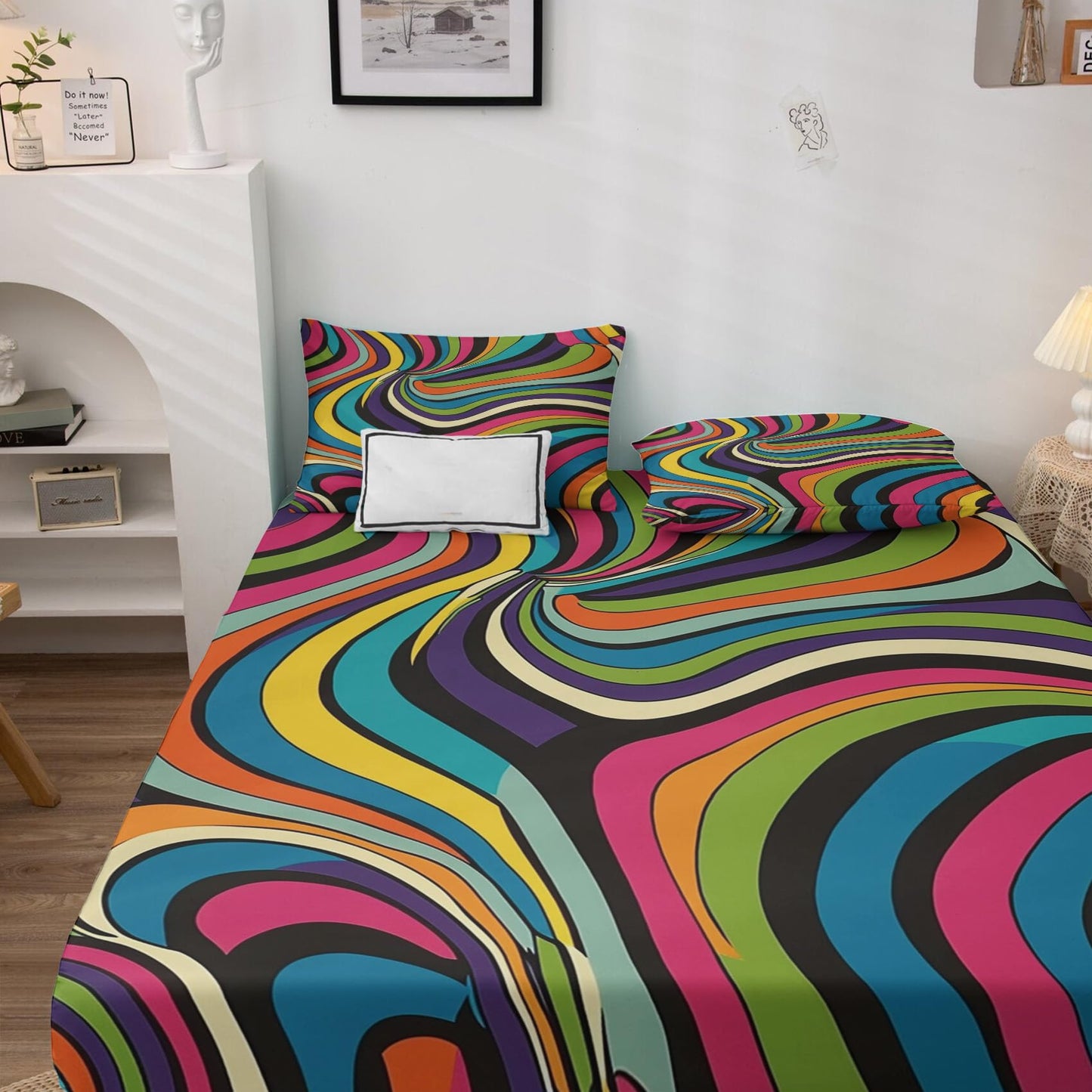 Psychedelic Abstract Sheets California King Size, Colorful Bed Sheets, Patterned Bedding Sheets & Pillowcases 4 Piece Set - Soft Microfiber Deep Pocket Fitted Sheet & Flat Sheet & 2 Pillow Cases