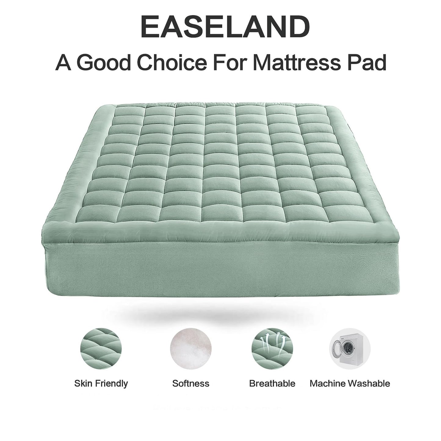 EASELAND Twin Size Mattress Pad Pillow Top Mattress Cover Quilted Fitted Mattress Protector Single 8-21" Deep Pocket Cooling Mattress Topper (39x75 Inches, Pale Aqua)