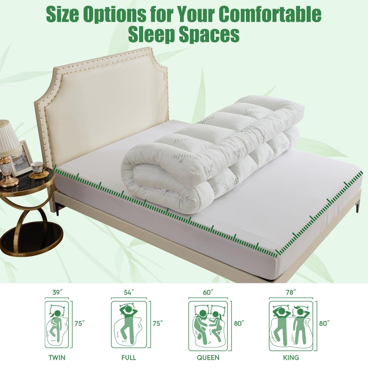 WhatsBedding 5 Inch Memory Foam Mattress Topper Queen Size for Back Pain, Cooling Breathable Bamboo Viscose Air Layer, Soft and Thick Supportive Mattress Topper, 4 Stable Anchor Elastic Straps