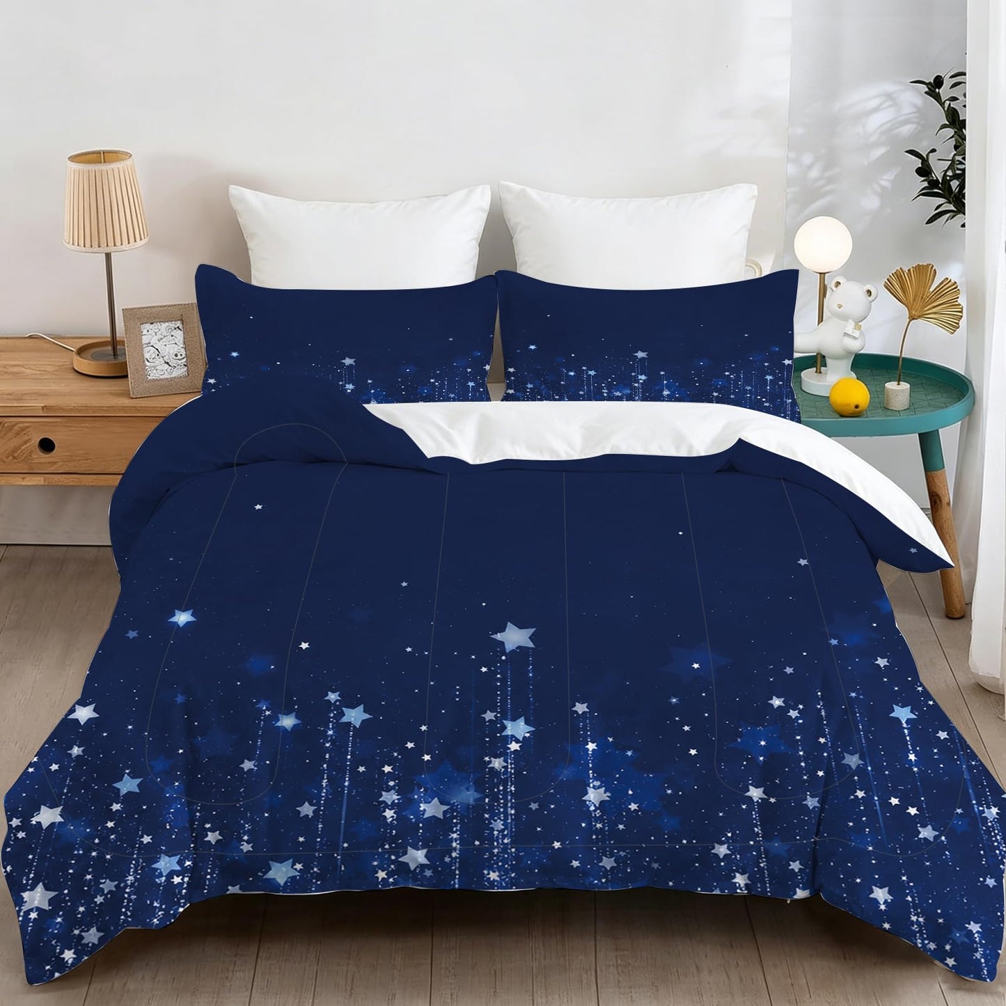 kxry Dreamy Galaxy Starry Sky Comforter Set Full Soft Polyester Bed Quilt