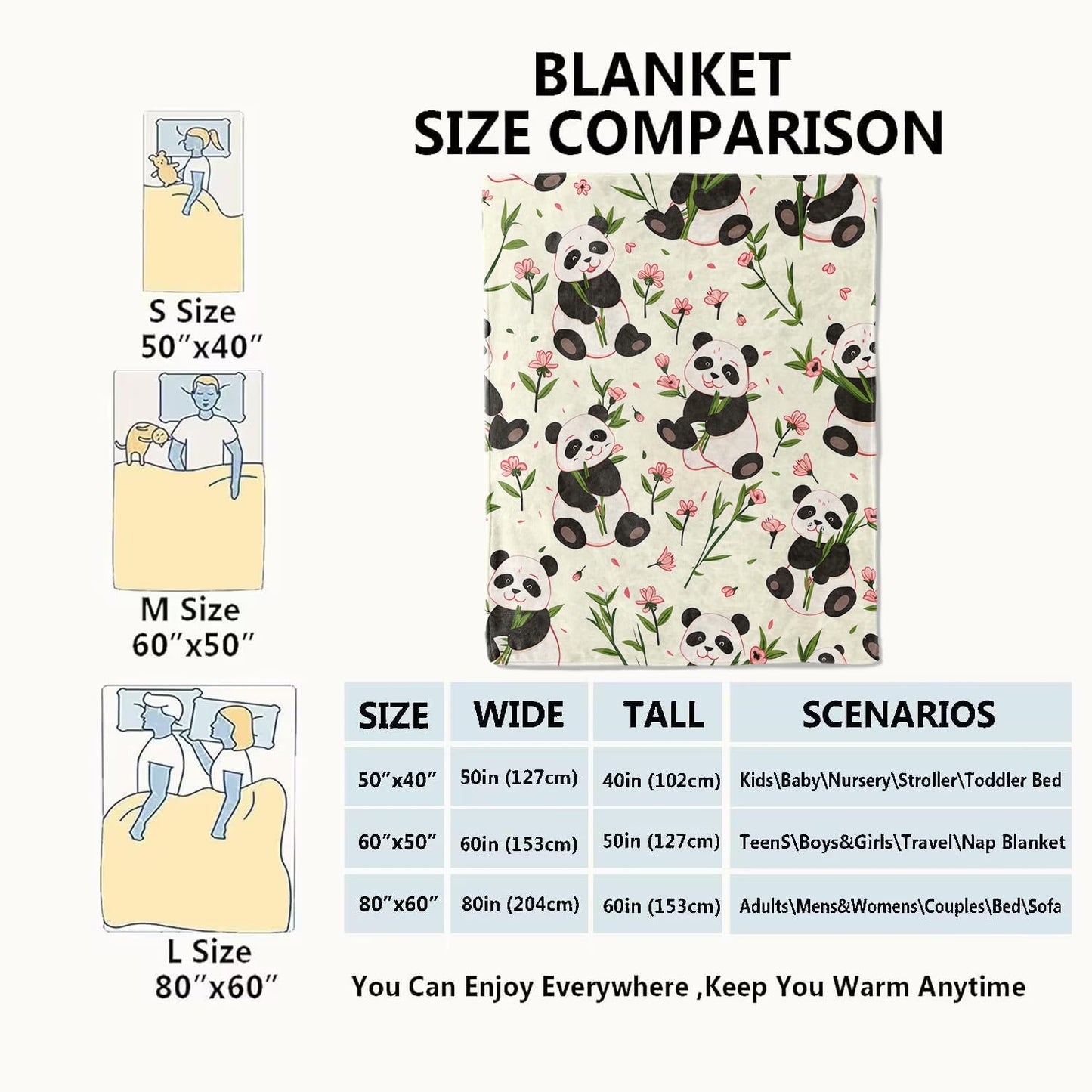 VODRM Cartoon Panda Blanket Cute Animal and Floral Flower Throw Blankets,Birthday Gifts for Kids & Animal Lovers,Lightweight Soft Fleece for Sofa Couch Bed Room Travel Farmhouse Decor 50x60in