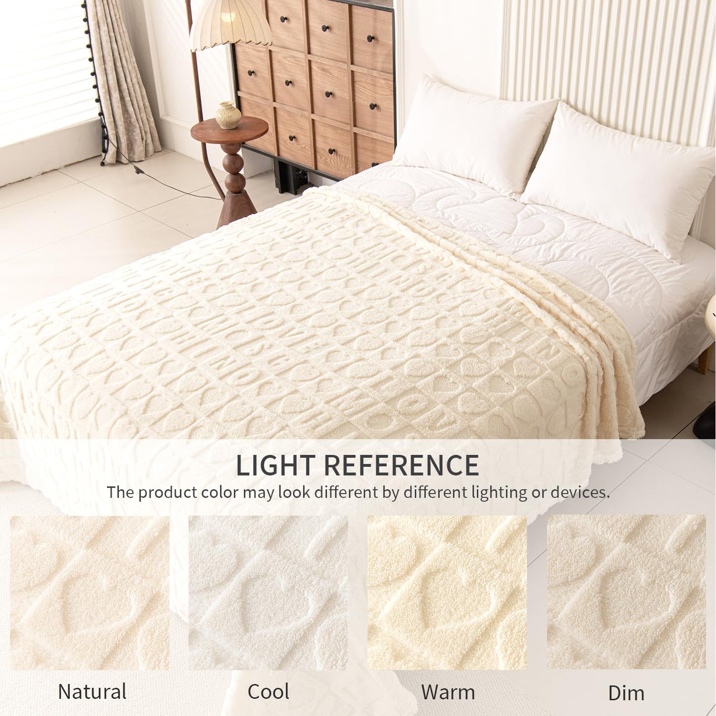 KOTTOMFY Neutral Beige Throw Blanket 80x90 Inches, Large Farmhouse Blanket Throw for Bed and Couch, Cozy Fall Blanket for Living Room Gifting