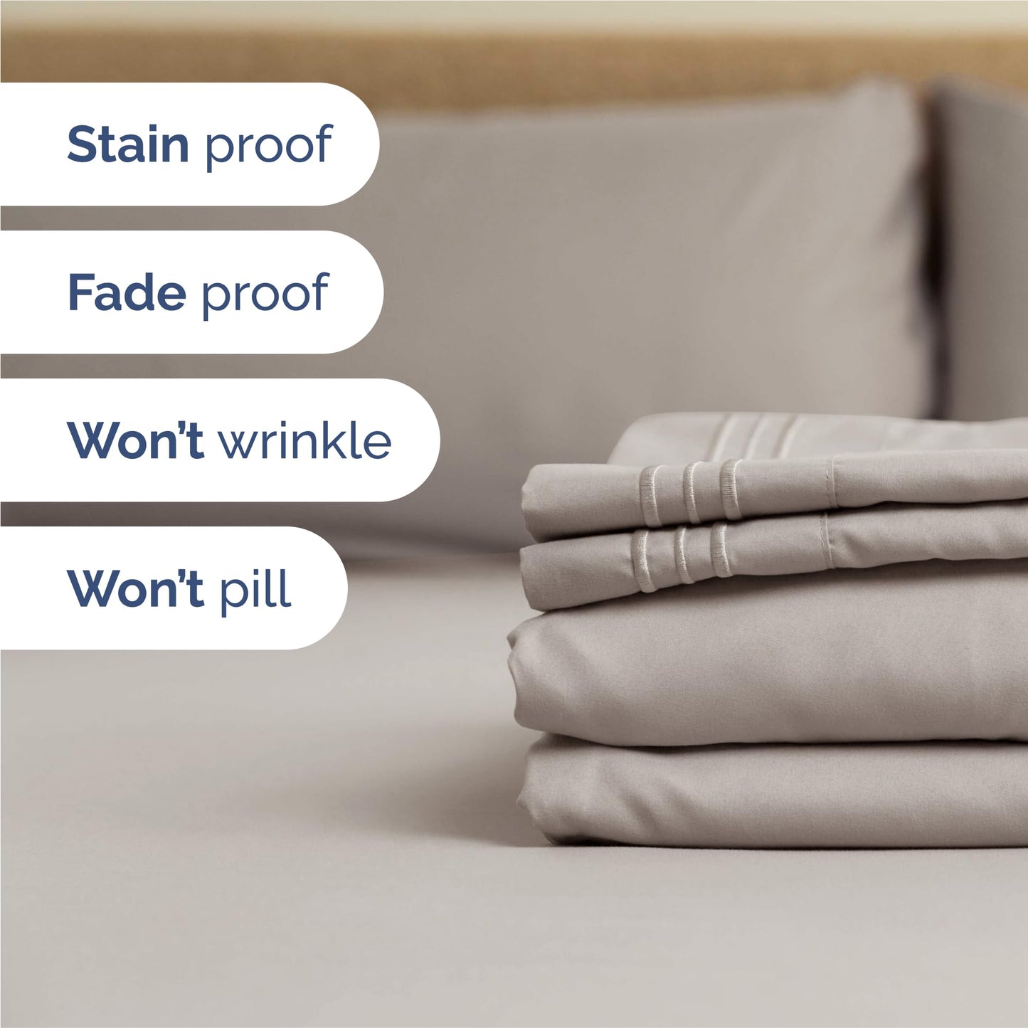 King Size 4 Piece Sheet Set - Comfy Breathable & Cooling Sheets - Hotel Luxury Bed Sheets for Women and Men - Deep Pockets, Easy-Fit, Soft and Wrinkle Free Sheets - Light Grey Oeko-Tex Bed Sheet Set