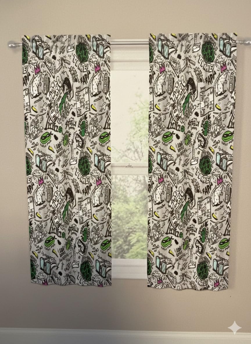 Jay Franco Teenage Mutant Ninja Turtles Window Curtains for Kids Bedroom 2-Piece Drape Set, 42" x63"