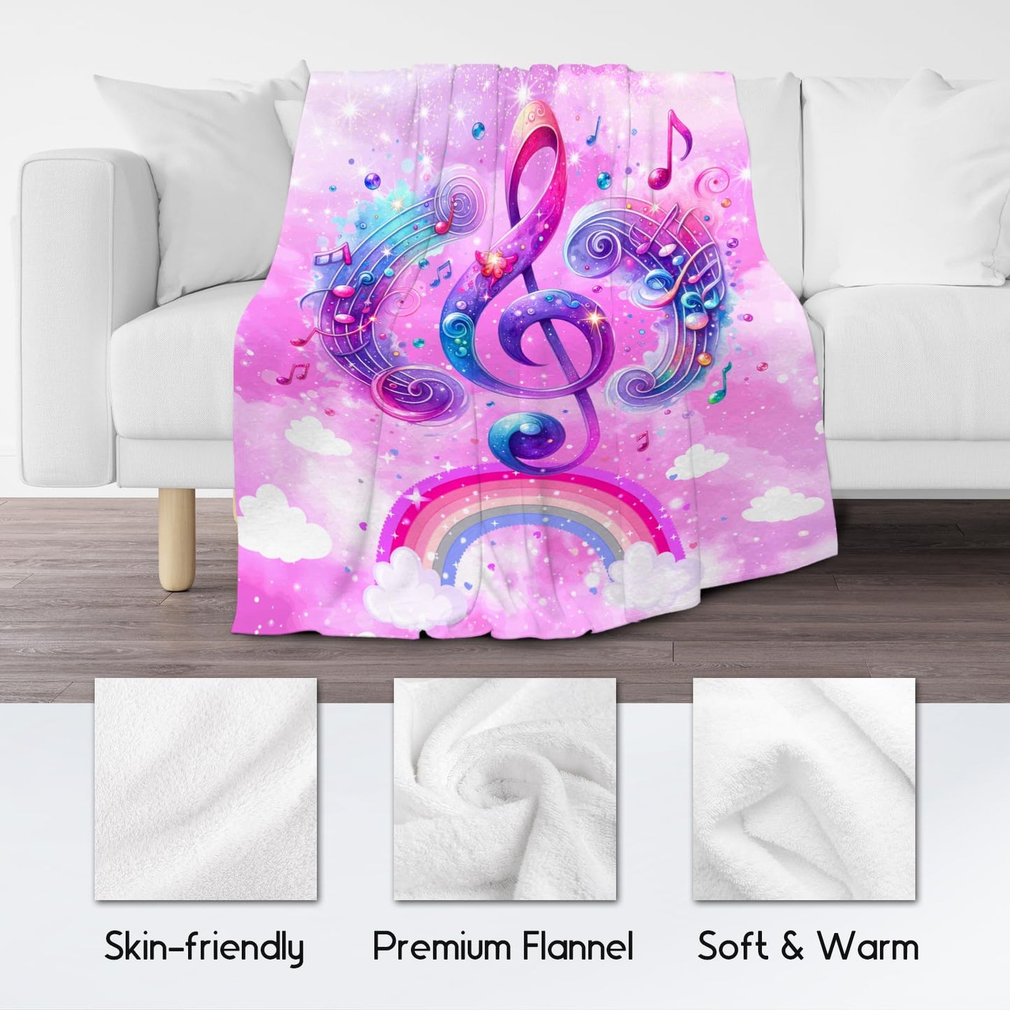 Gifts for Music Lovers, Music Blanket for Girls Women, Kids Comfy Flannel Throw for Sofa Home Decor, 40"x50"