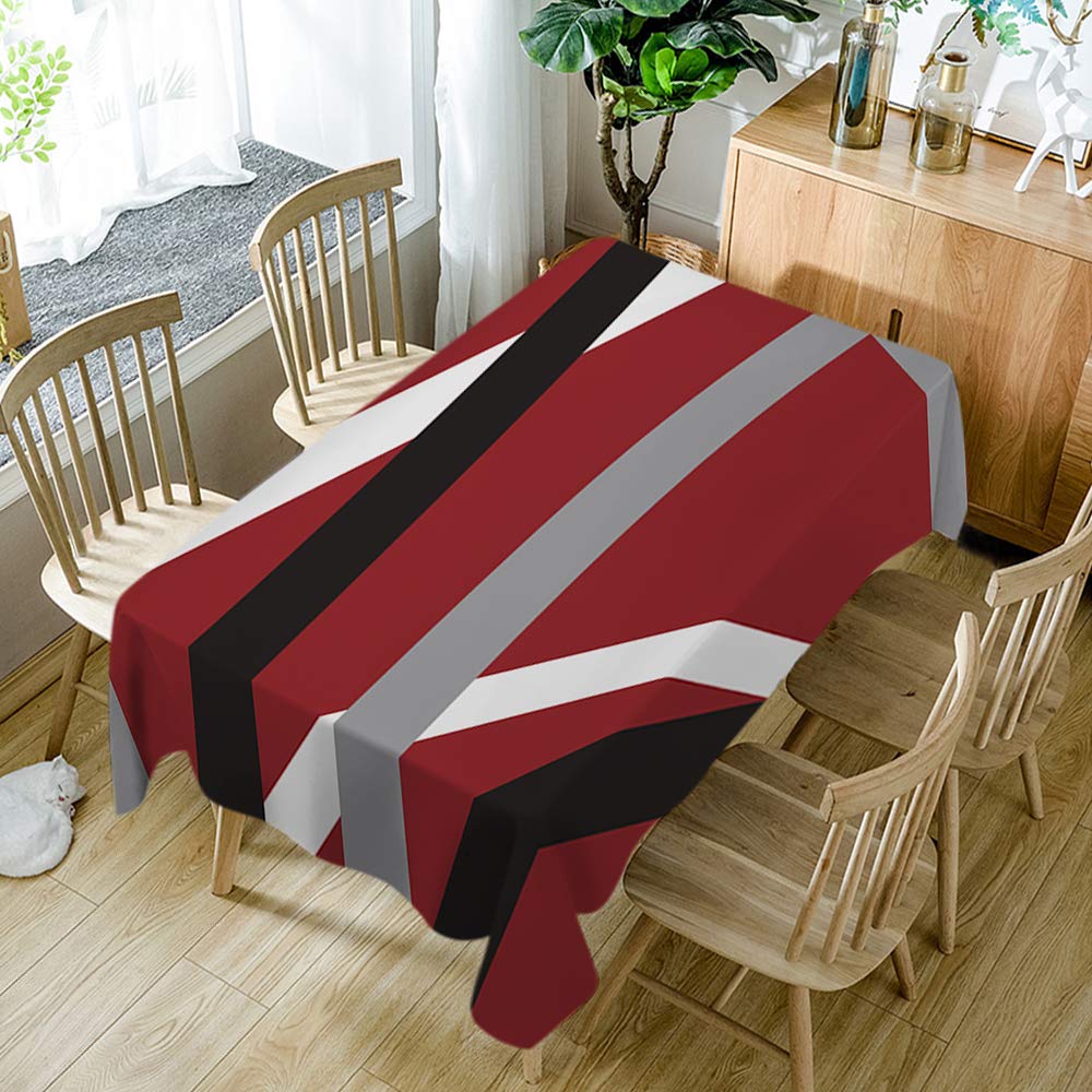 Moslion Modern Abstract Tablecloth - Geometric Pattern Stripes in Red, Black, White & Grey - Acrylic Bold Rectangle Picnic & BBQ Table Cloth - Polyester, 52x70 Inch